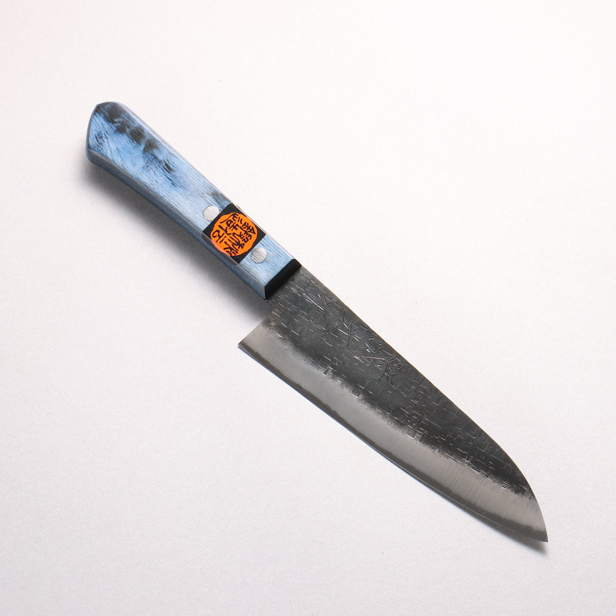 Shigeki Tanaka Blue Steel No.2 Black Finished Hammered(square) Small Santoku 150mm Blue Pakka wood Handle - Japanny - Best Japanese Knife