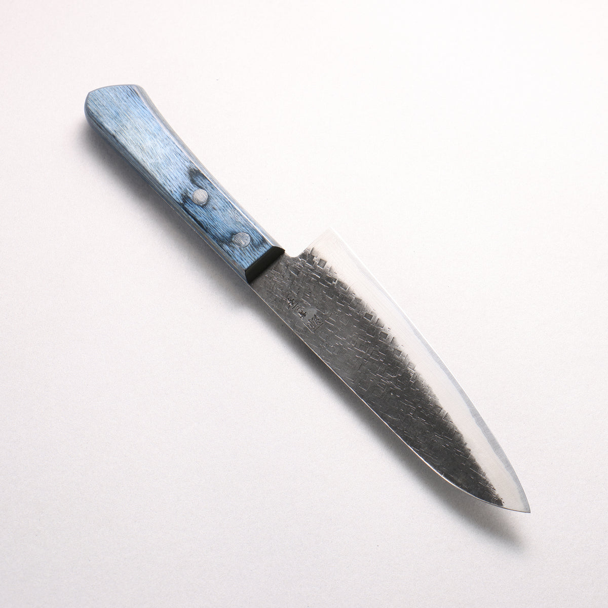Shigeki Tanaka Blue Steel No.2 Black Finished Hammered(square) Small Santoku 150mm Blue Pakka wood Handle - Japanny - Best Japanese Knife