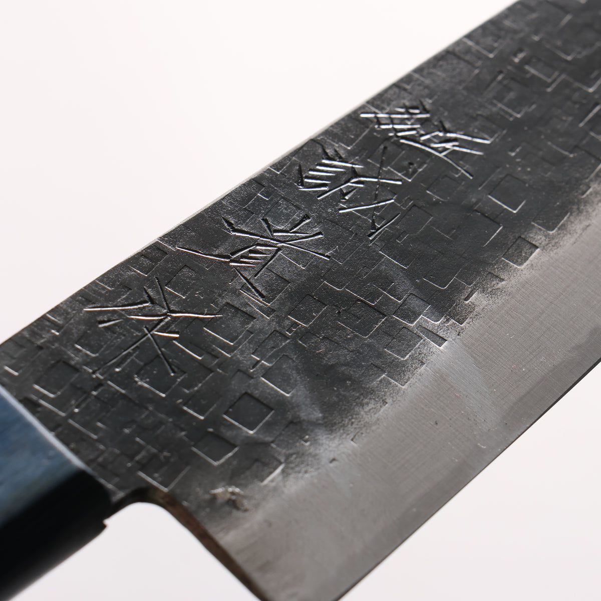 Shigeki Tanaka Blue Steel No.2 Black Finished Hammered(square) Small Santoku 150mm Blue Pakka wood Handle - Japanny - Best Japanese Knife