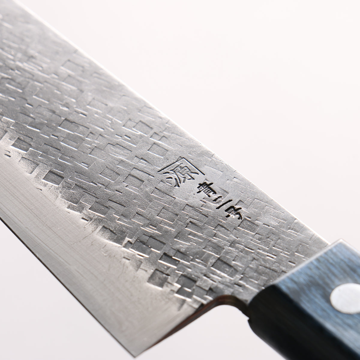 Shigeki Tanaka Blue Steel No.2 Black Finished Hammered(square) Small Santoku 150mm Blue Pakka wood Handle - Japanny - Best Japanese Knife