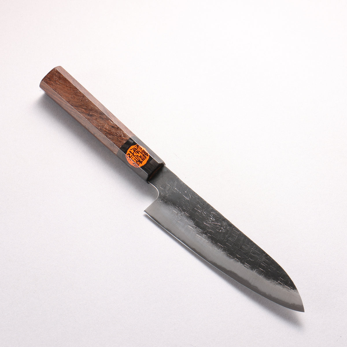 Shigeki Tanaka Blue Steel No.2 Black Finished Hammered(square) Small Santoku 150mm Walnut Handle - Japanny - Best Japanese Knife