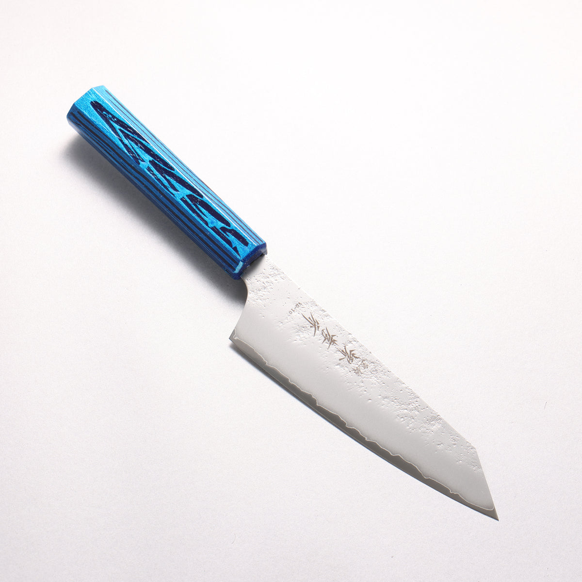 Sakai Takayuki Saikou VG10 Nashiji Kengata Santoku 160mm Brilliant Blue Lacquer Color Handle - Japanny - Best Japanese Knife