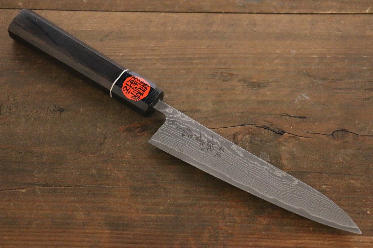 Shigeki Tanaka Habakiri SG2 Damascus Petty-Utility 150mm Ebony Wood Handle - Japanny - Best Japanese Knife