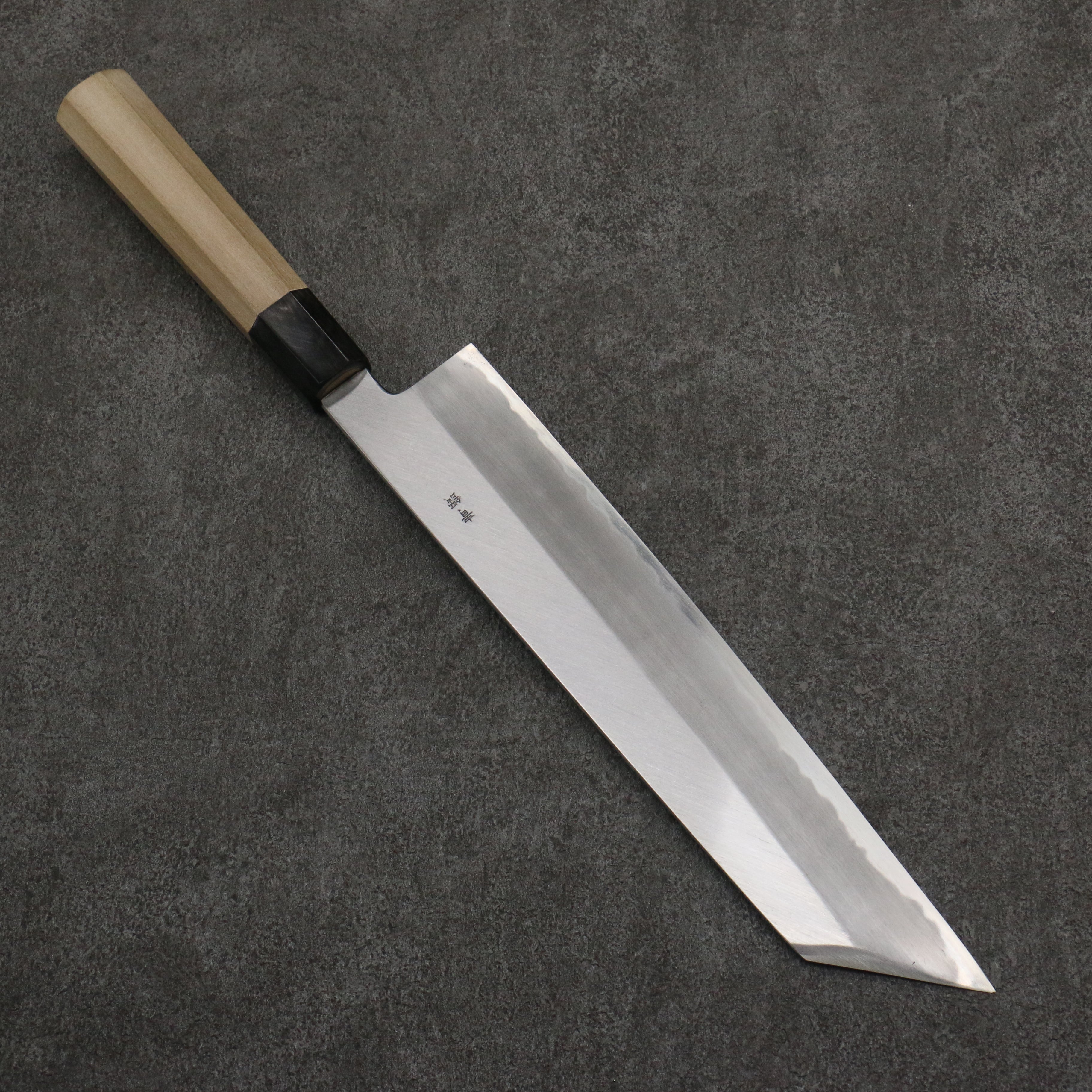 Sakai Takayuki Gold Filled Engraving by Kubota Fuji and Sunset Blue Steel No.2 Kiritsuke Gyuto 270mm Magnolia (Ferrule: Water Buffalo Horn) Handle - Japanny - Best Japanese Knife