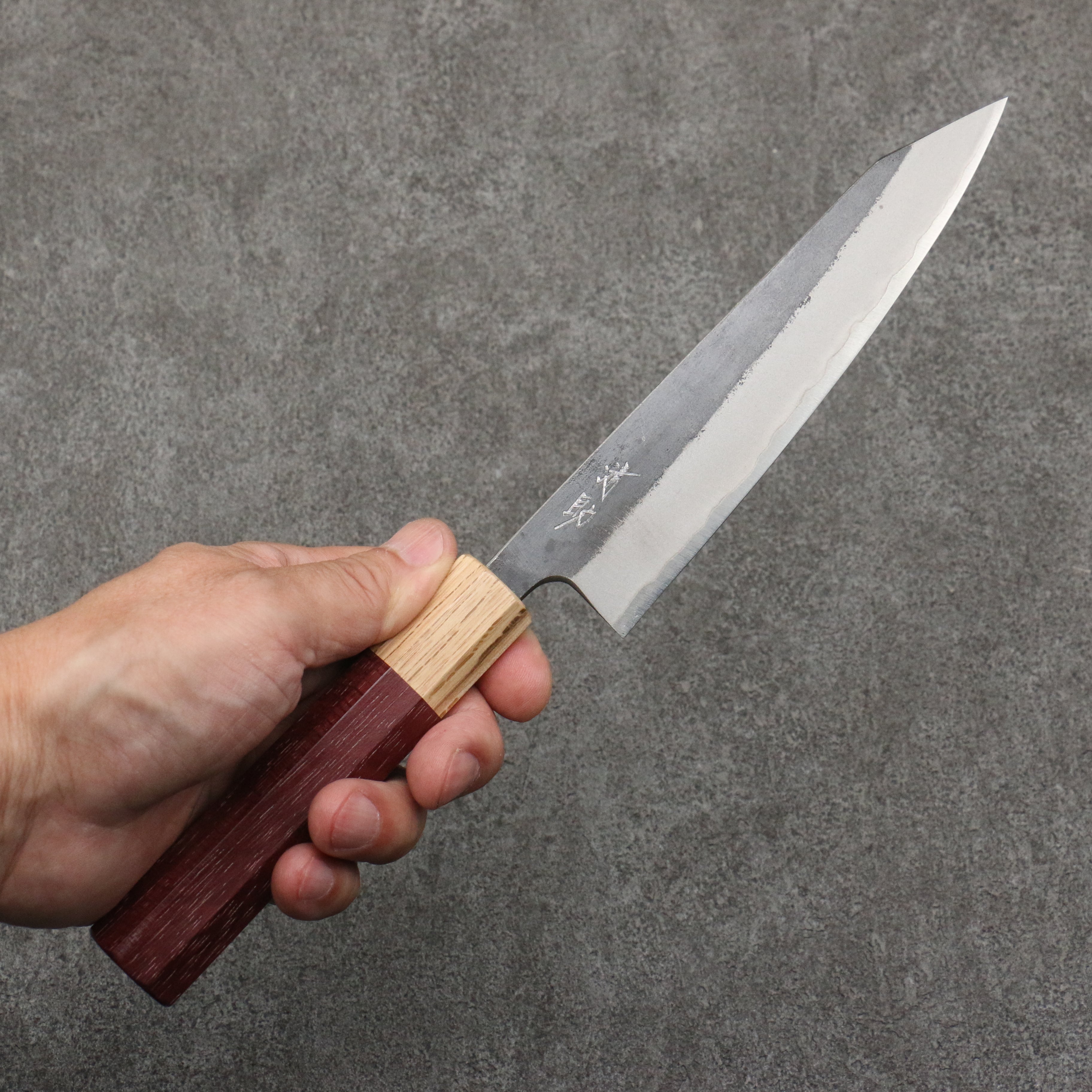 Seisuke Blue Steel No.2 Black Finished Kiritsuke Petty-Utility 150mm Purpleheart (Ferrule: Oak) Handle - Japanny - Best Japanese Knife