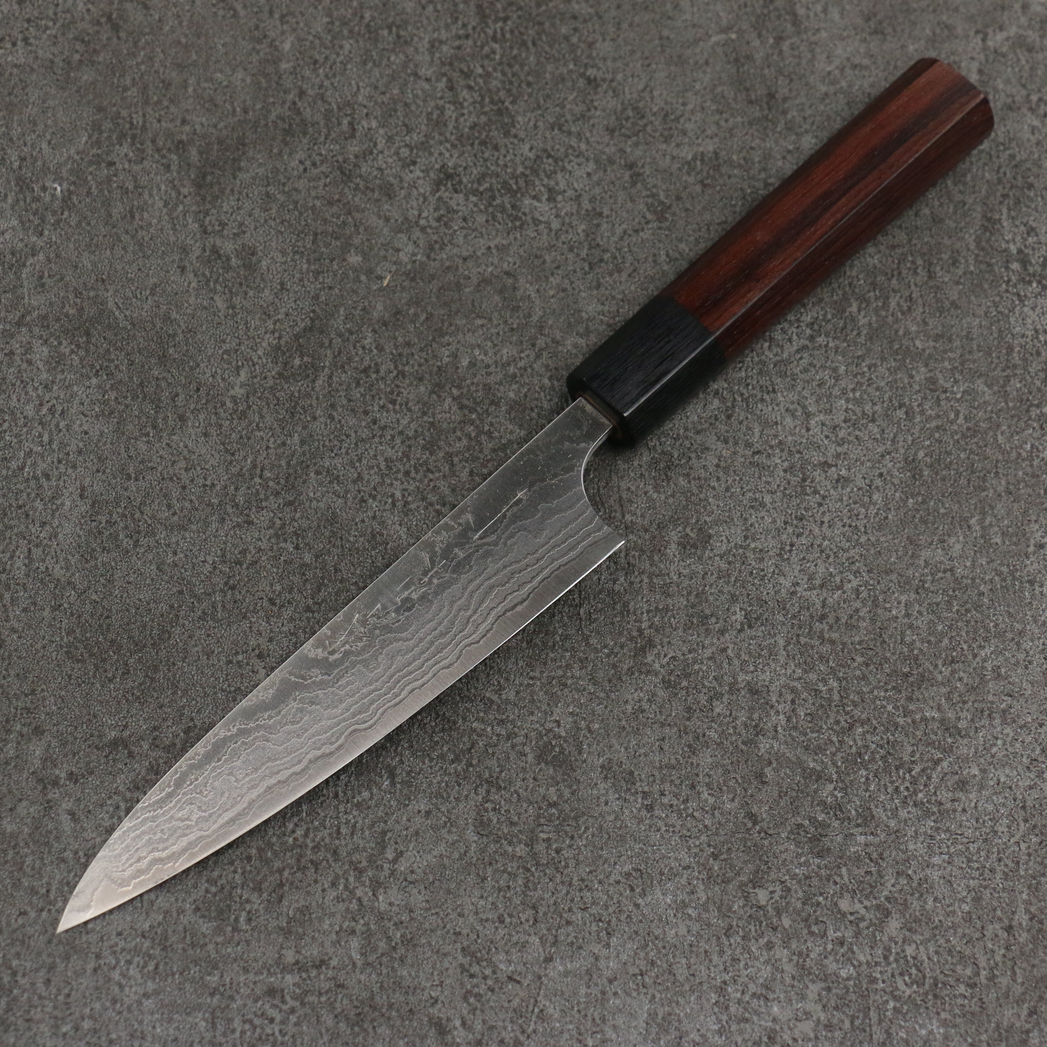 Nao Yamamoto SG2 Damascus Migaki Finished Petty-Utility 135mm Rosewood (Ferrule: Black Pakka Wood) Handle - Japanny - Best Japanese Knife