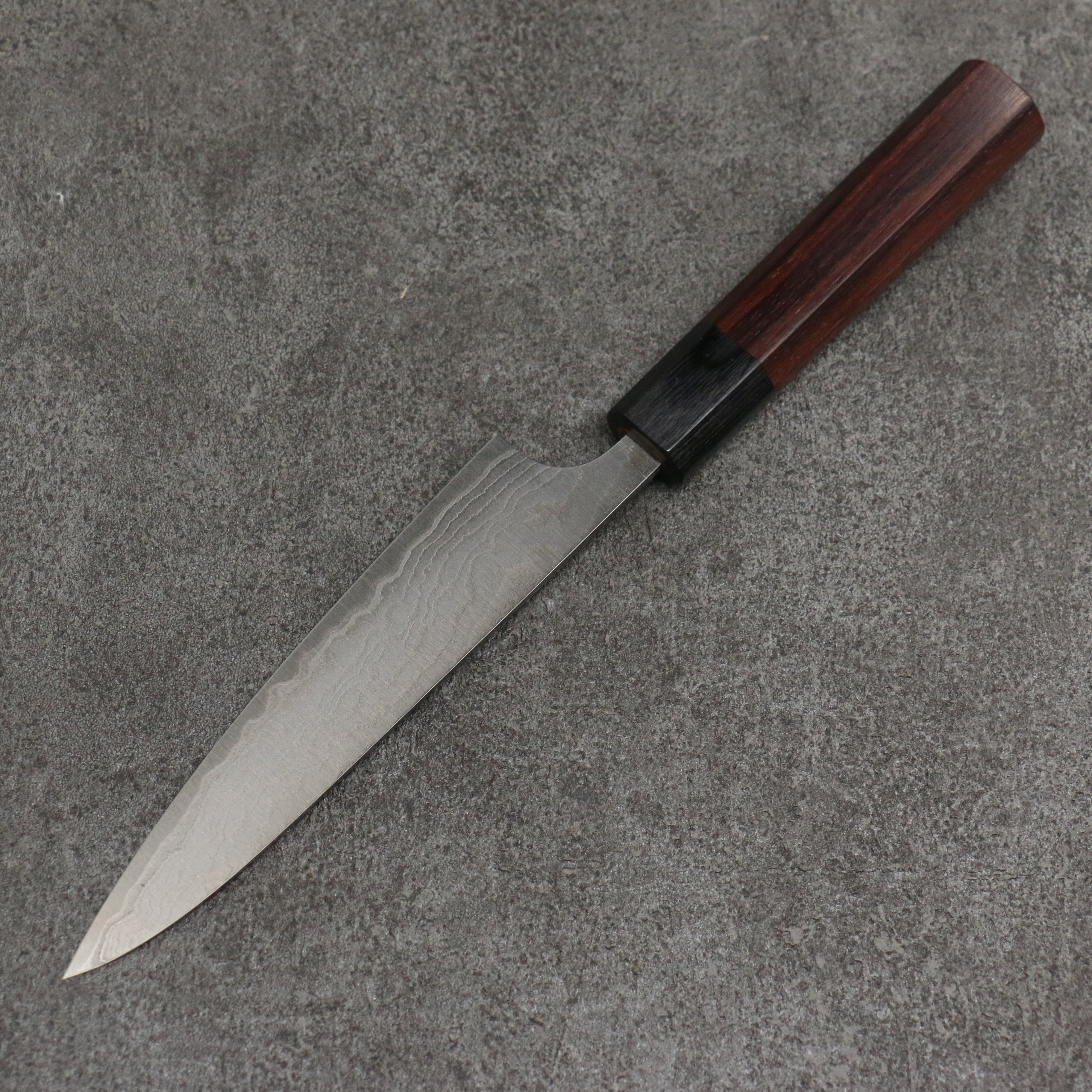 Nao Yamamoto SG2 Damascus Migaki Finished Petty-Utility 135mm Rosewood (Ferrule: Black Pakka Wood) Handle - Japanny - Best Japanese Knife