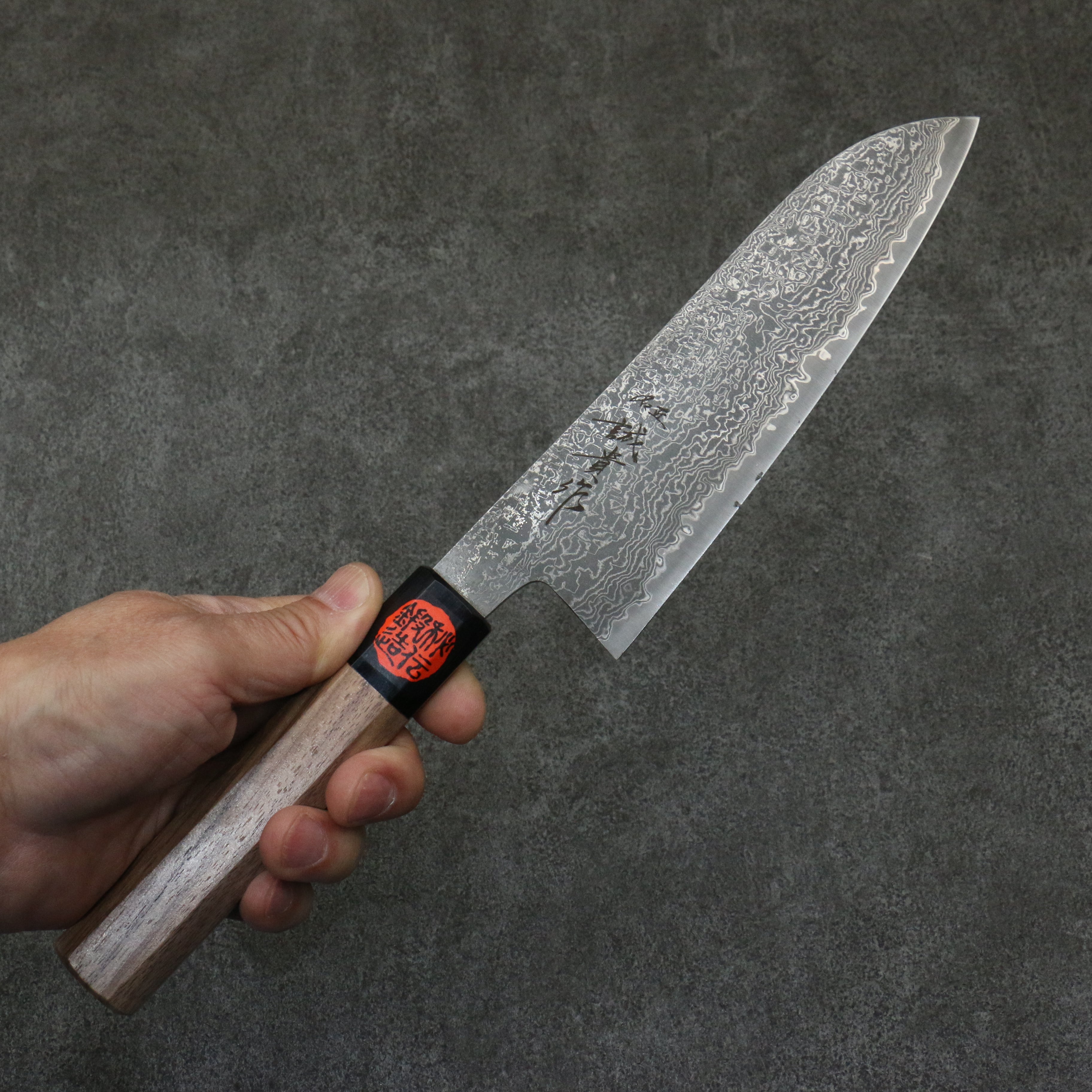 Shigeki Tanaka Harukaze SG2 Damascus Santoku 165mm Walnut Handle - Japanny - Best Japanese Knife