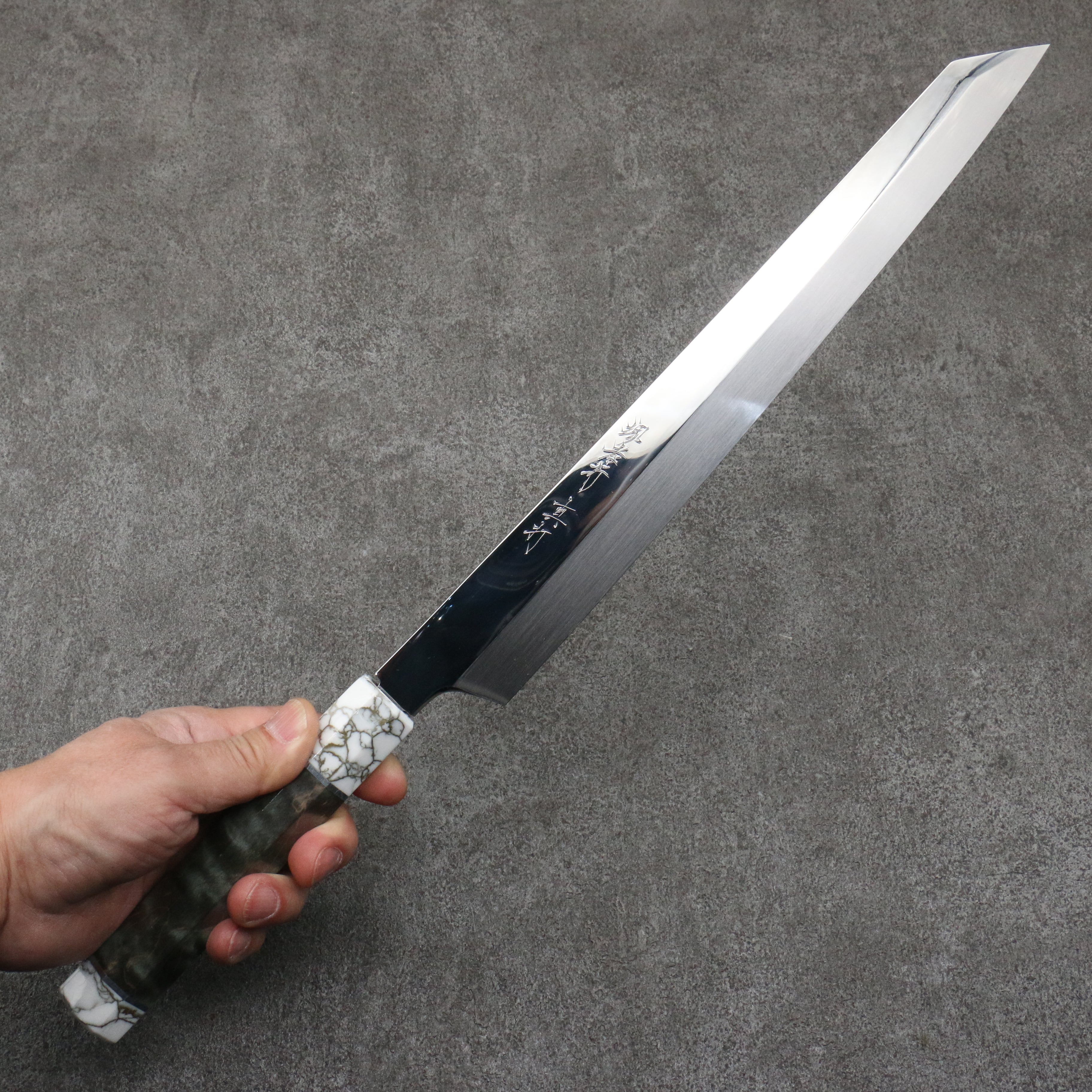 Sakai Takayuki Hien White Steel No.2 Honyaki Kiritsuke Yanagiba 300mm Stabilized wood (White Ferrule and End Cap) Handle with Sheath - Japanny - Best Japanese Knife