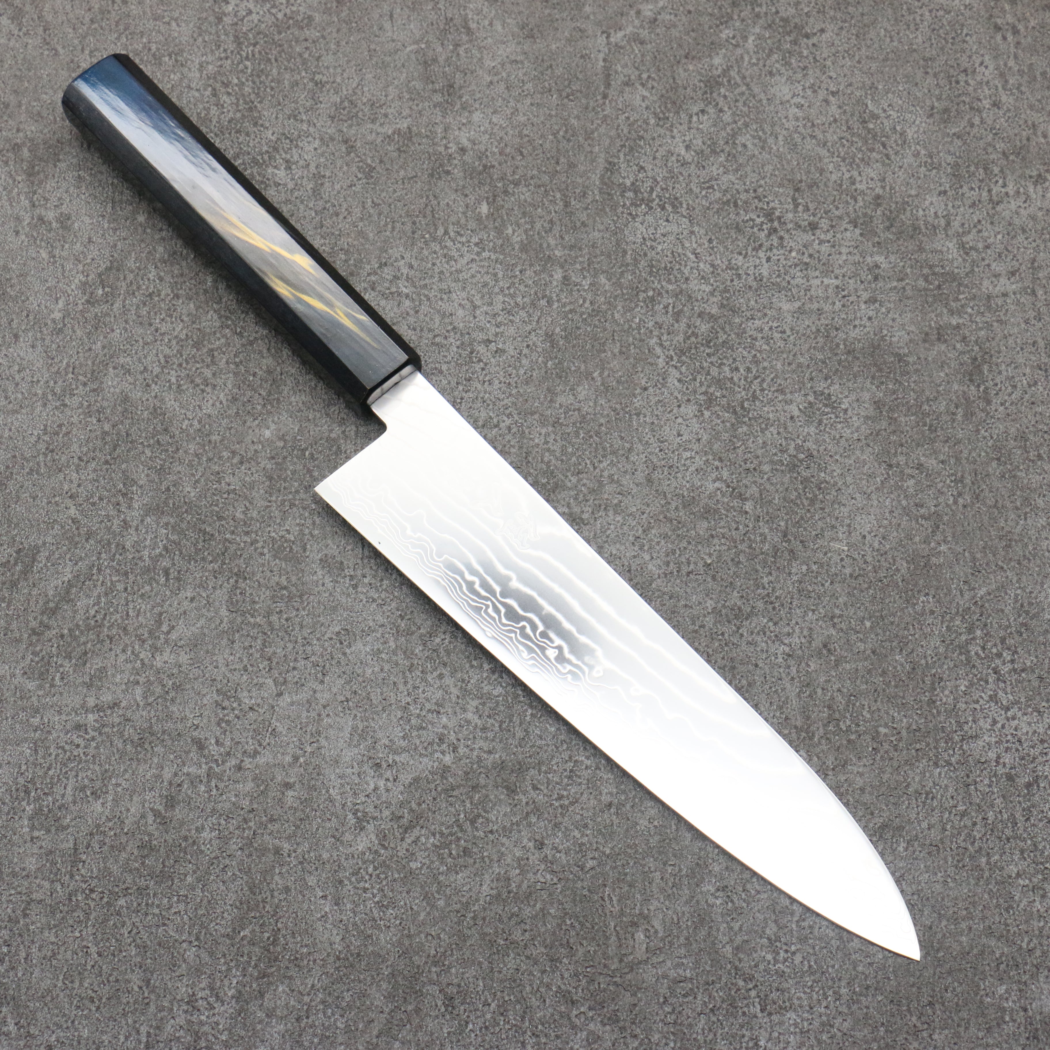 Kajin Cobalt Special Steel Damascus Gyuto 210mm Dark Blue and Gold Lacquered Handle - Japanny - Best Japanese Knife