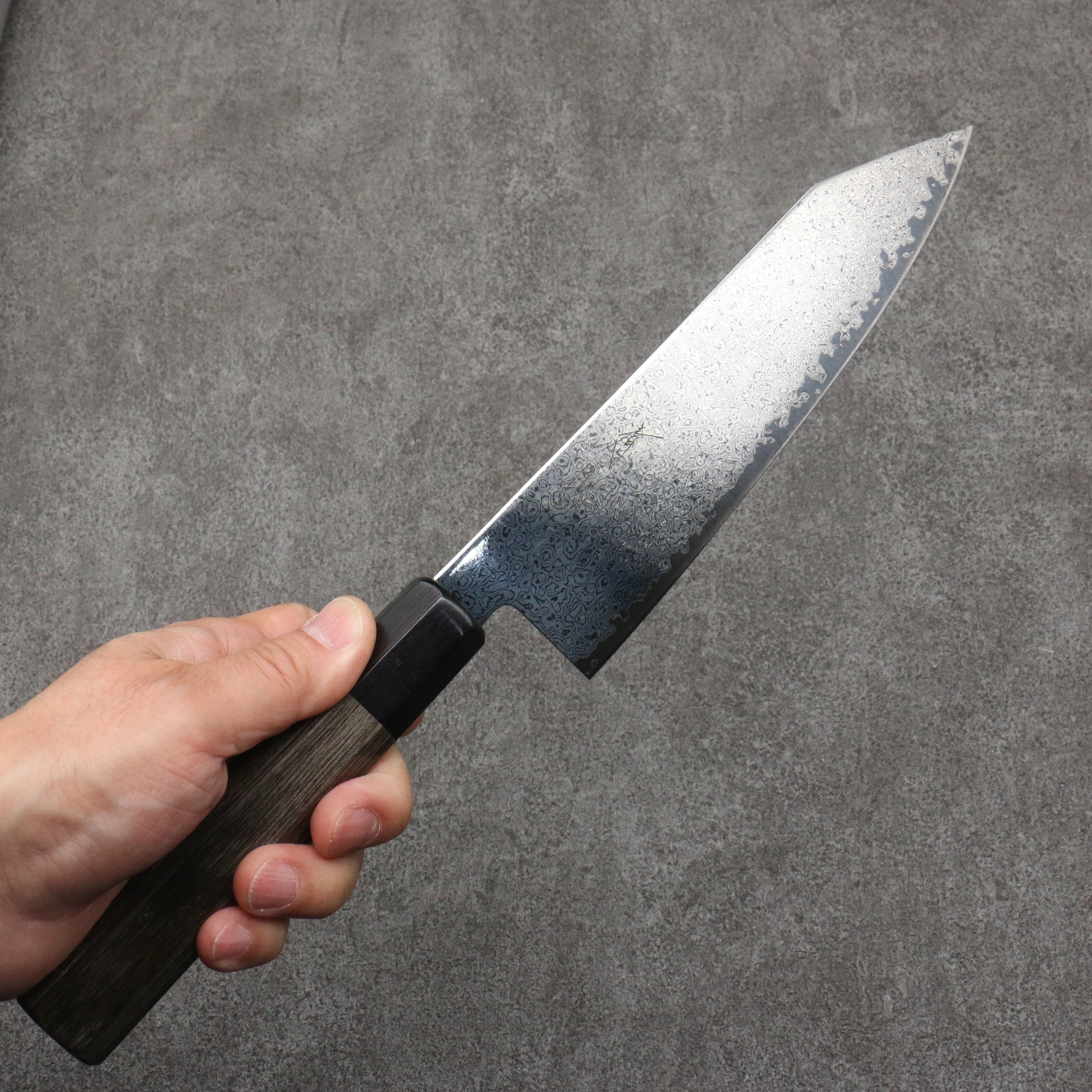 Seisuke VG10 Black Damascus Mirrored Finish Kiritsuke Santoku 180mm Gray Pakka wood Handle - Japanny - Best Japanese Knife