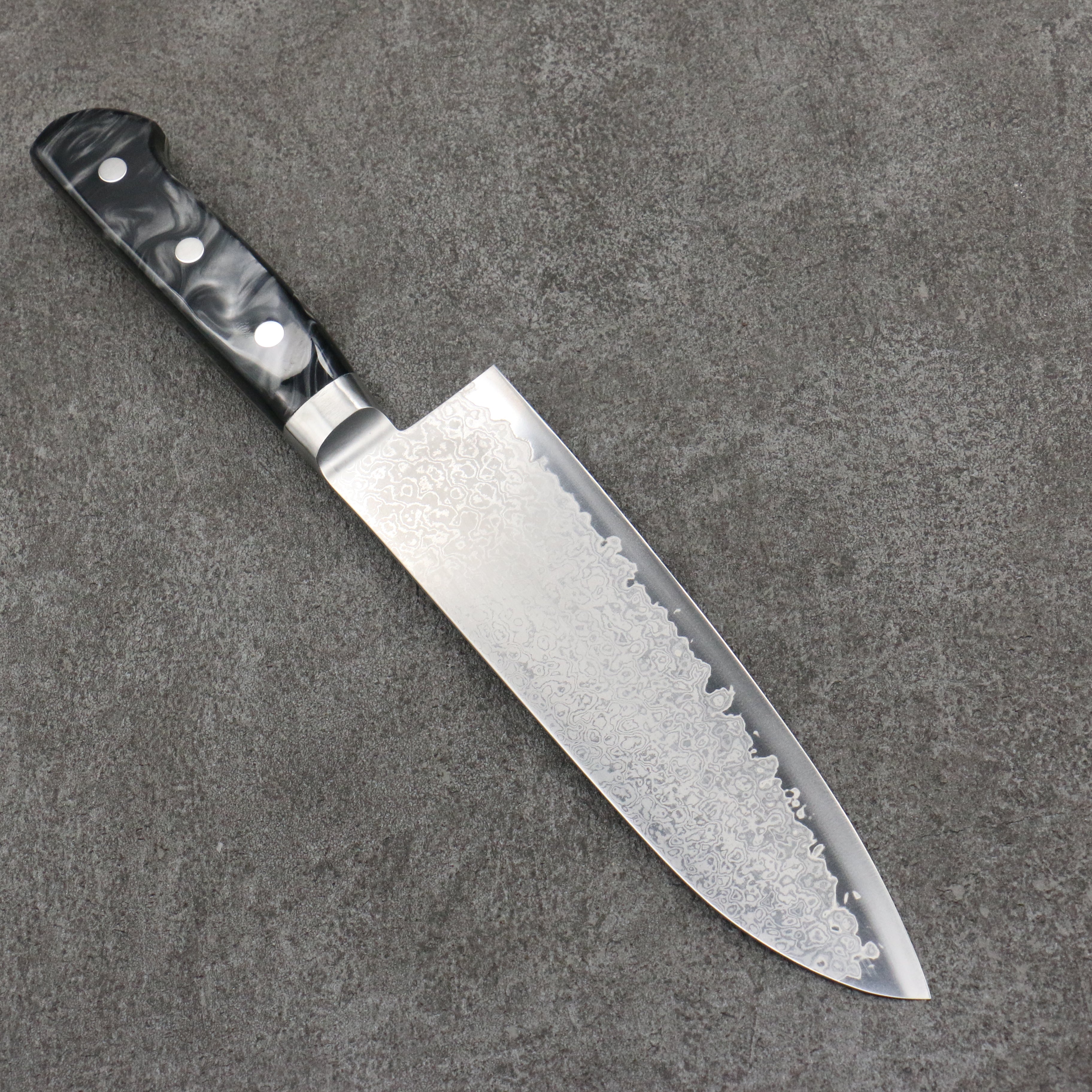 Seisuke VG5 Damascus Santoku 175mm Black Marbled Resin Handle - Japanny - Best Japanese Knife