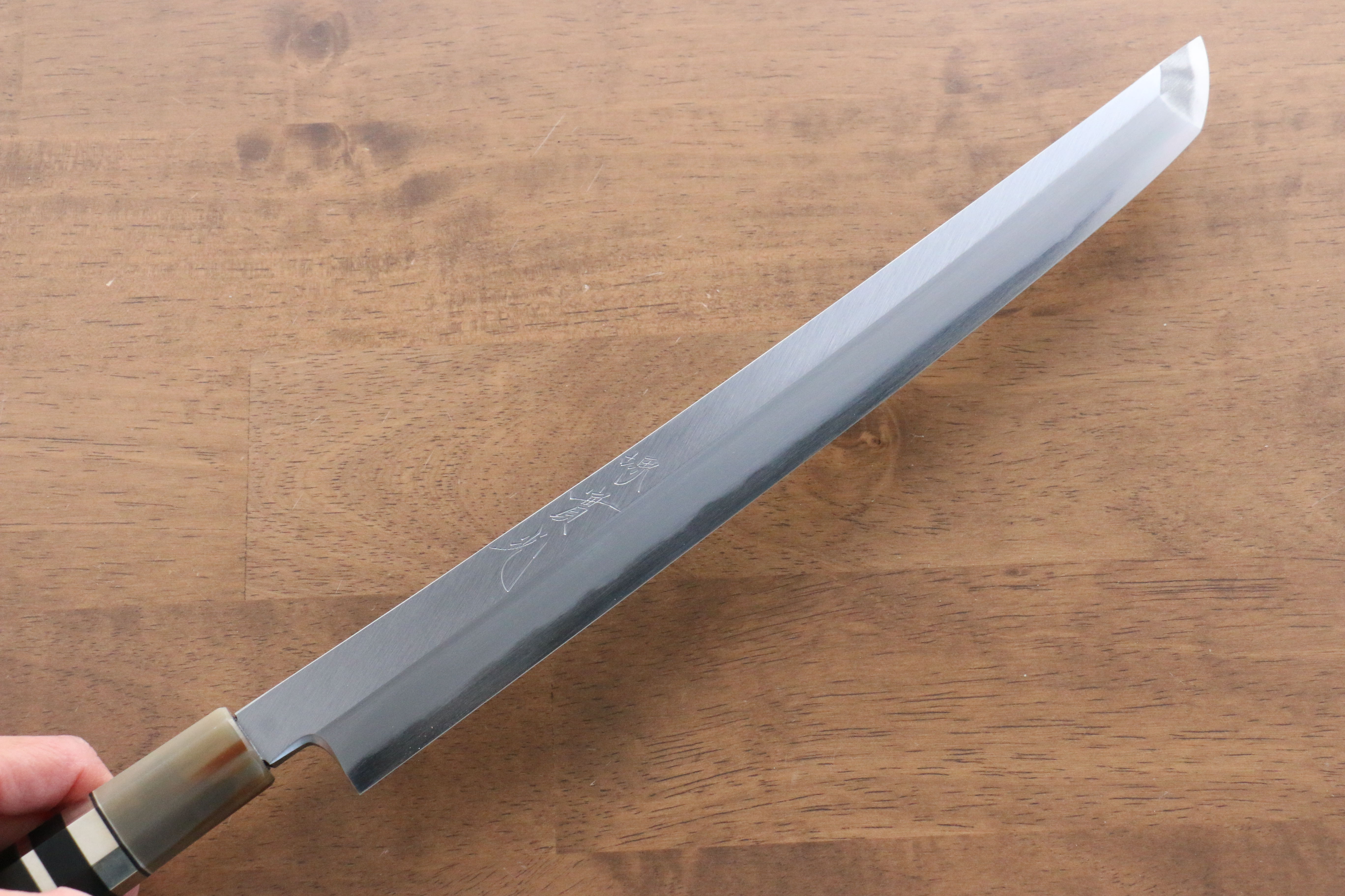Jikko Shiko White Steel Sakimaru Yanagiba 300mm Ebony with Double Ring Handle - Japanny - Best Japanese Knife