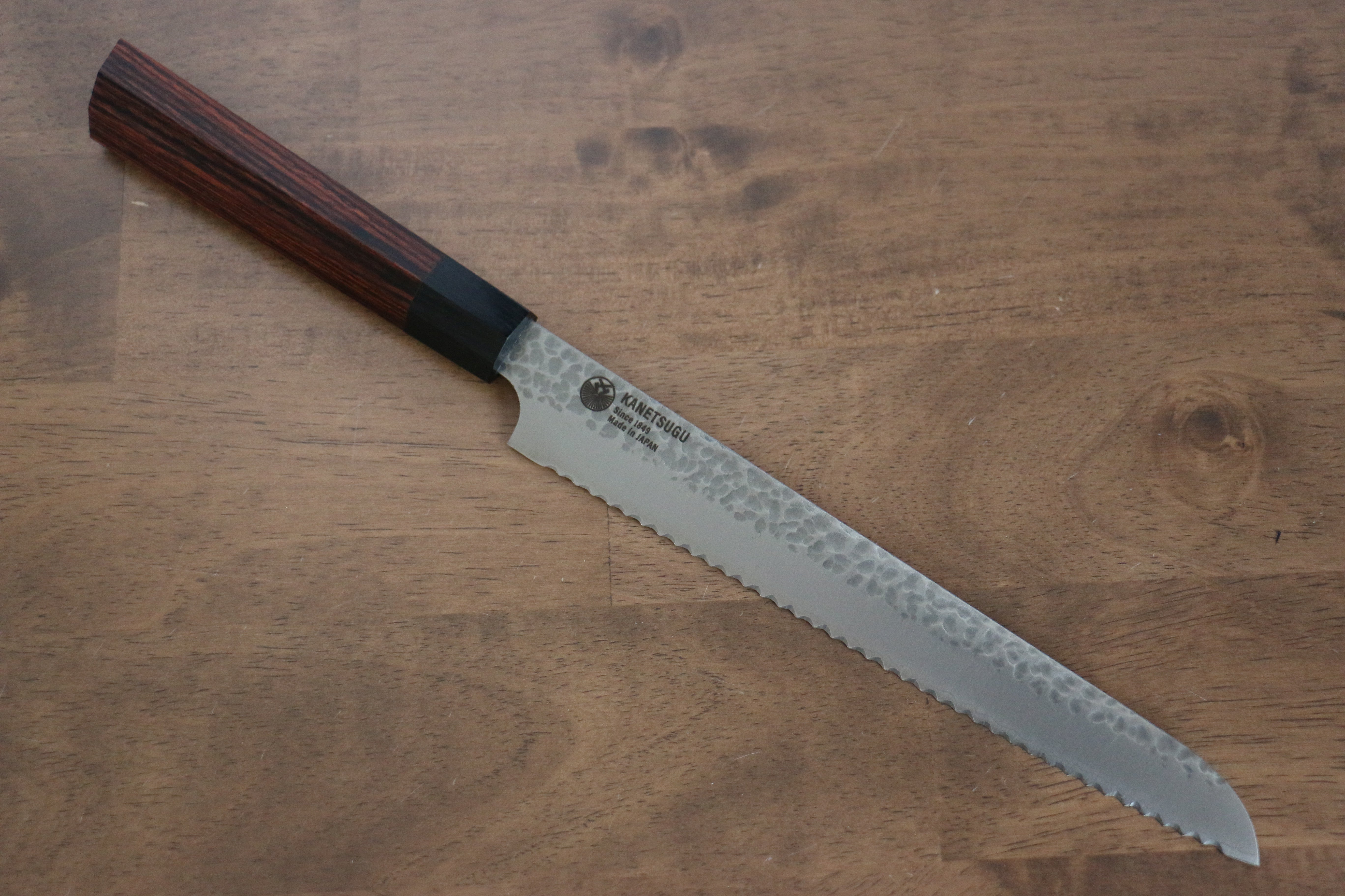 Seki Kanetsugu Heptagon Wood VG10 Hammered Petty Knife & Gyuto & Bread Knife Set - Japanny - Best Japanese Knife