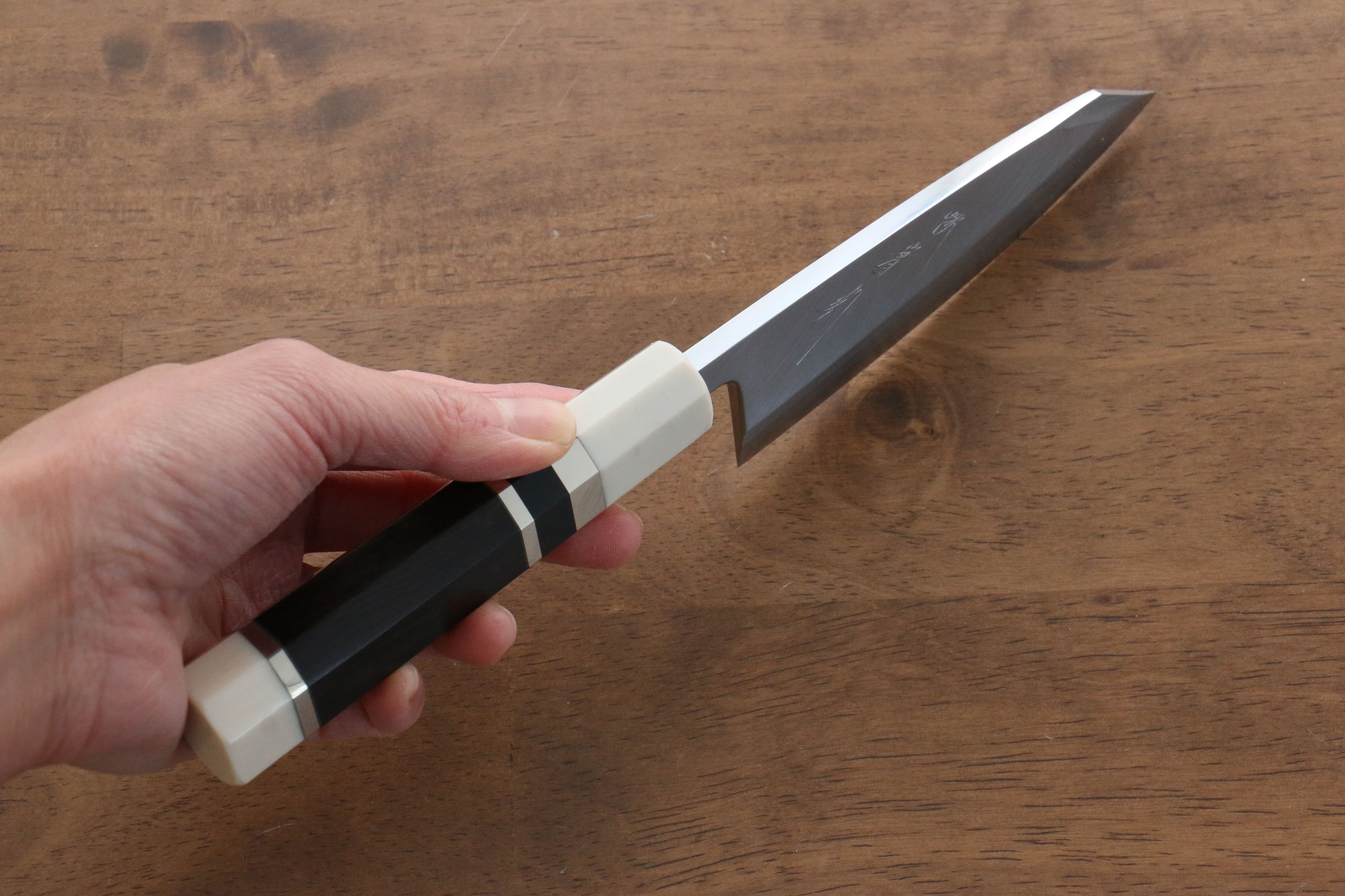 Jikko Shiko Blue Steel Kiritsuke Deba 120mm Ebony with Double Ring Handle - Japanny - Best Japanese Knife