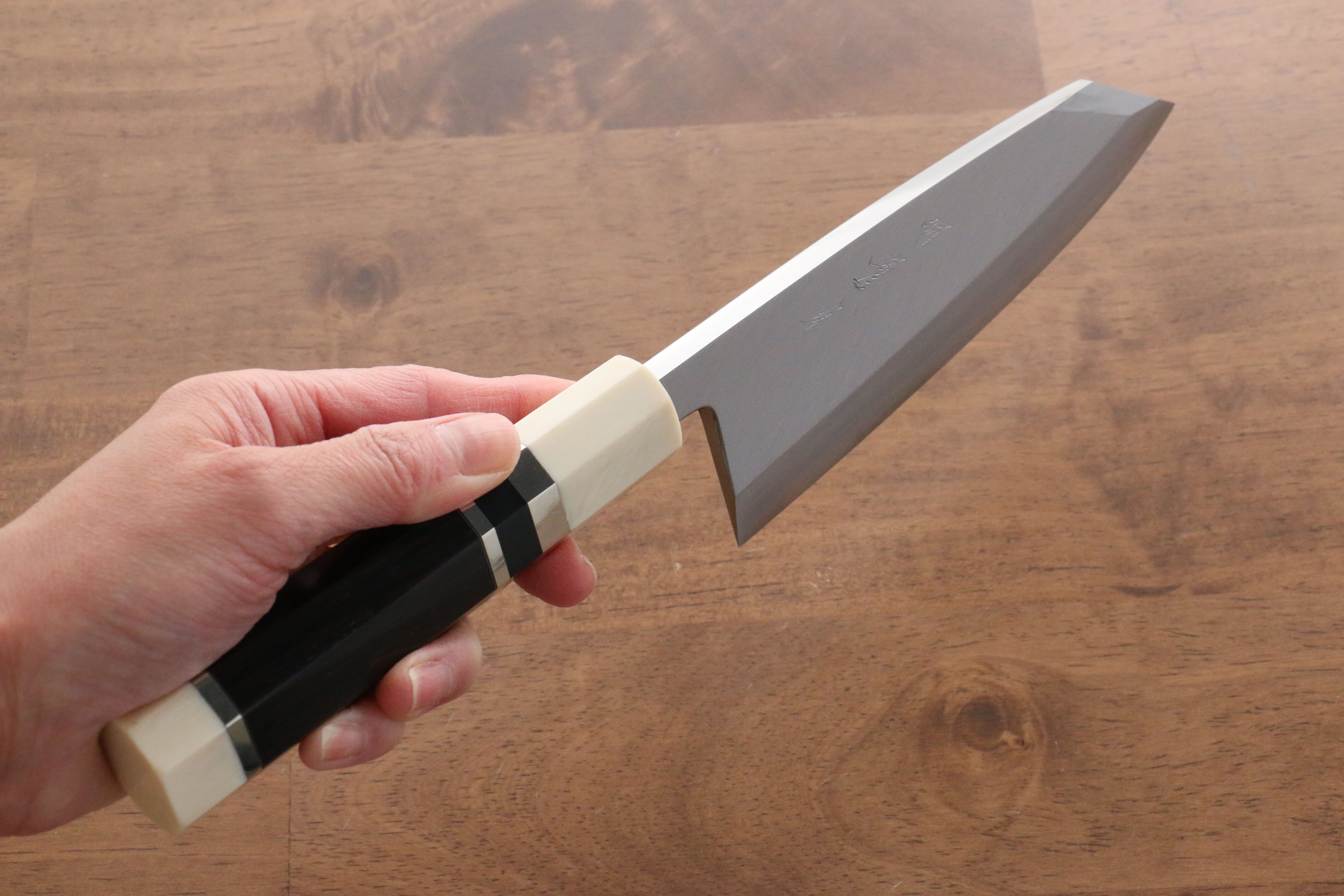 Jikko Shiko Blue Steel Kiritsuke Deba 150mm Ebony with Double Ring Handle - Japanny - Best Japanese Knife