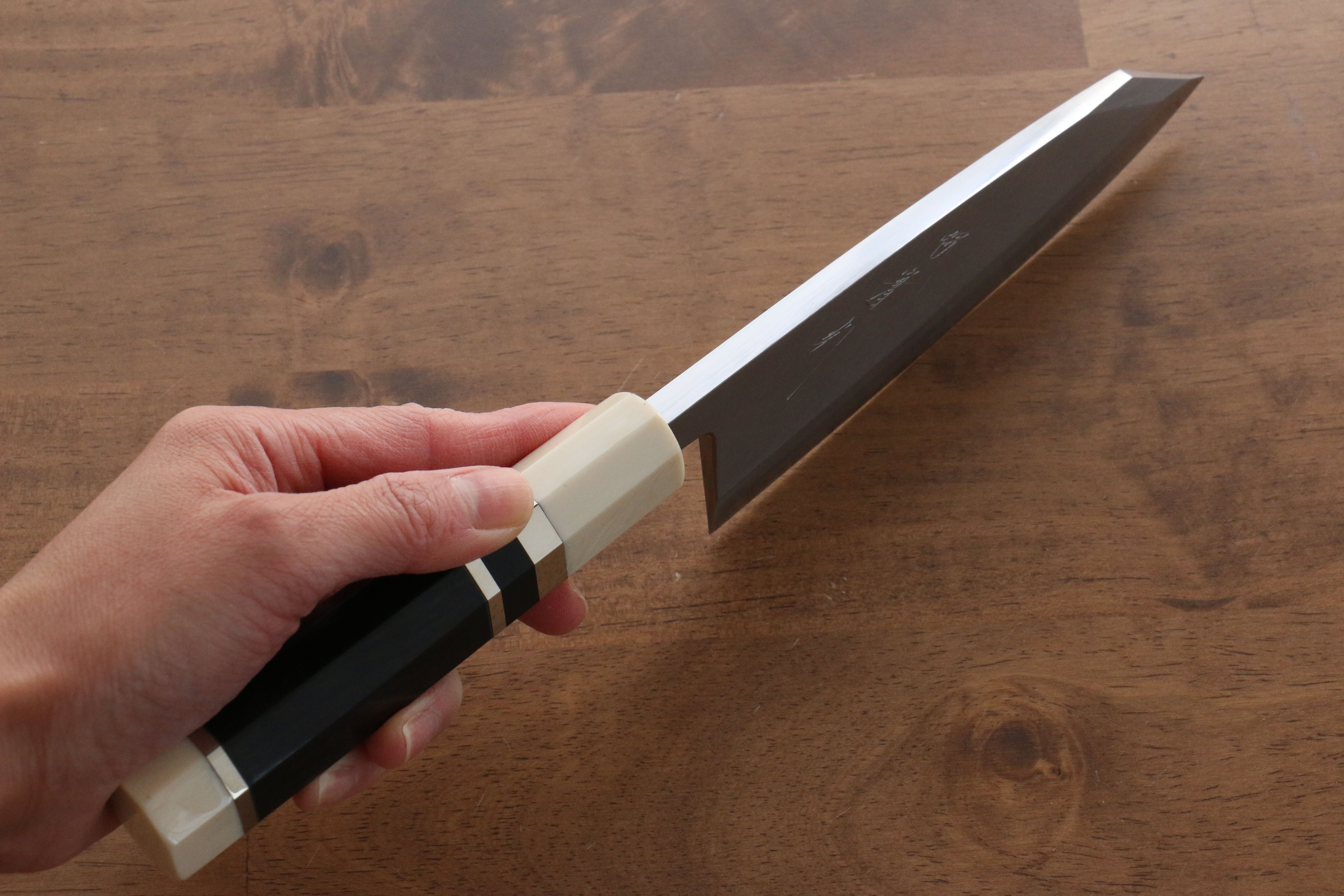Jikko Shiko Blue Steel Kiritsuke Deba 150mm Ebony with Double Ring Handle - Japanny - Best Japanese Knife