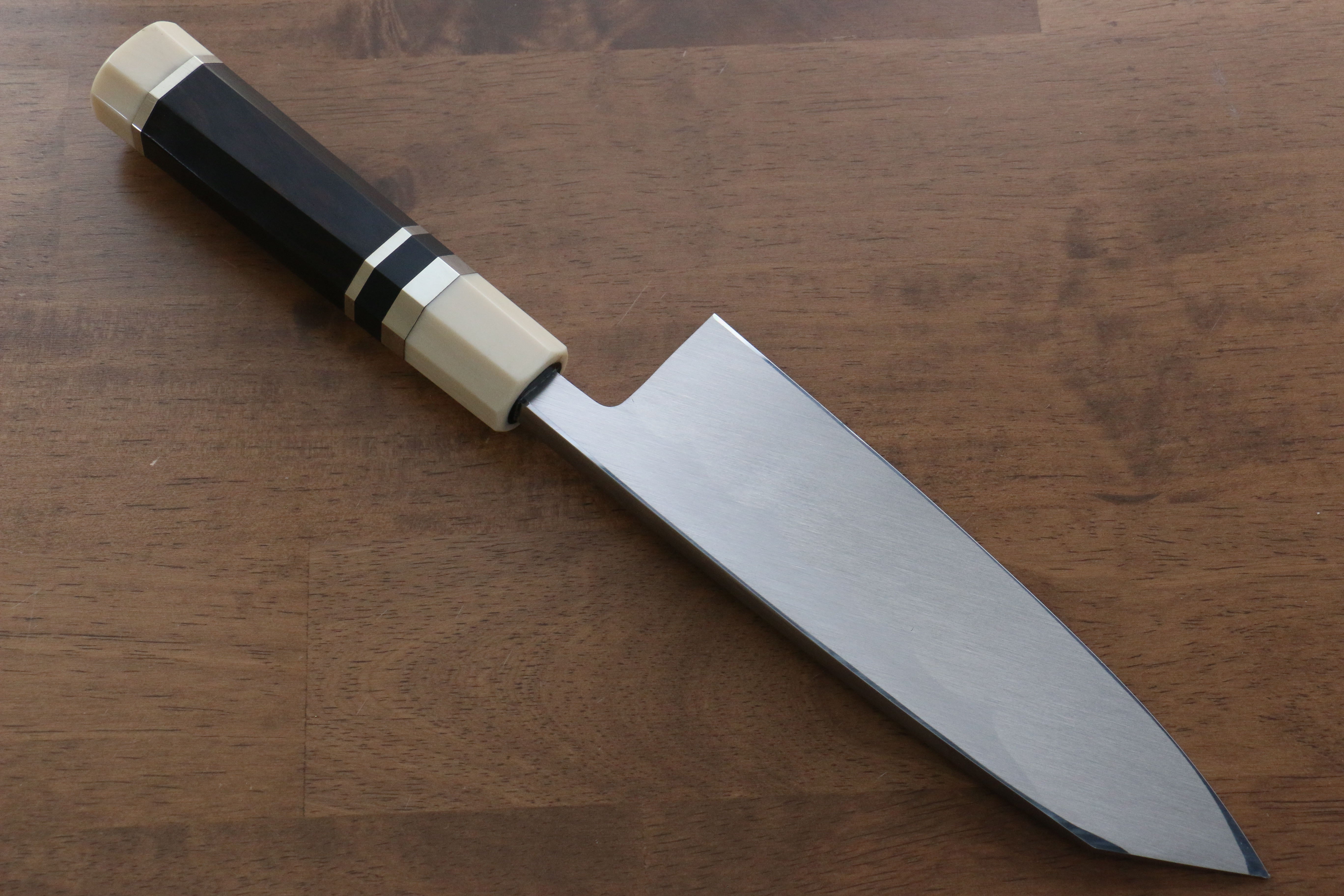 Jikko Shiko Blue Steel Kiritsuke Deba 180mm Ebony with Double Ring Handle - Japanny - Best Japanese Knife