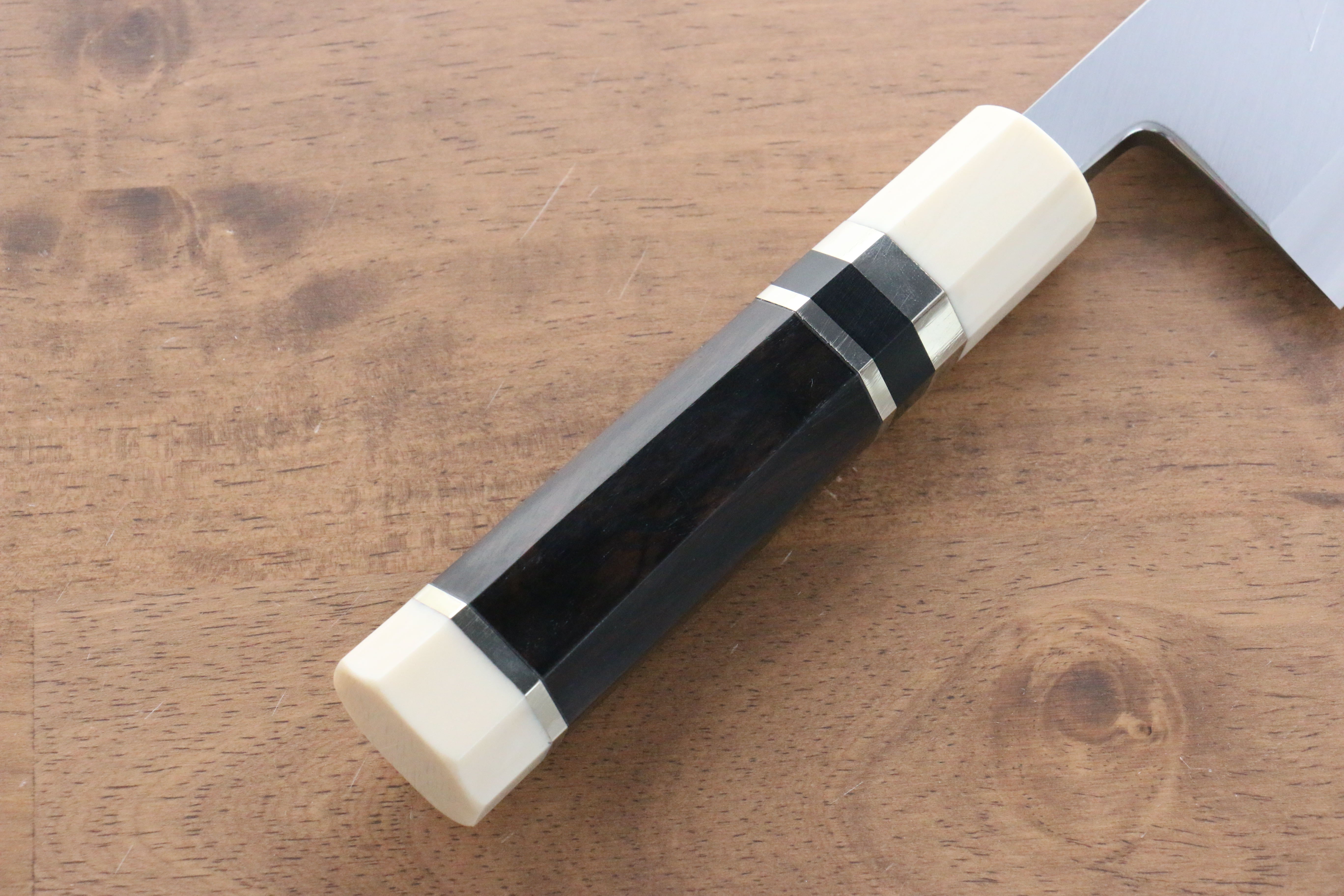 Jikko Shiko Blue Steel Kiritsuke Deba 180mm Ebony with Double Ring Handle - Japanny - Best Japanese Knife