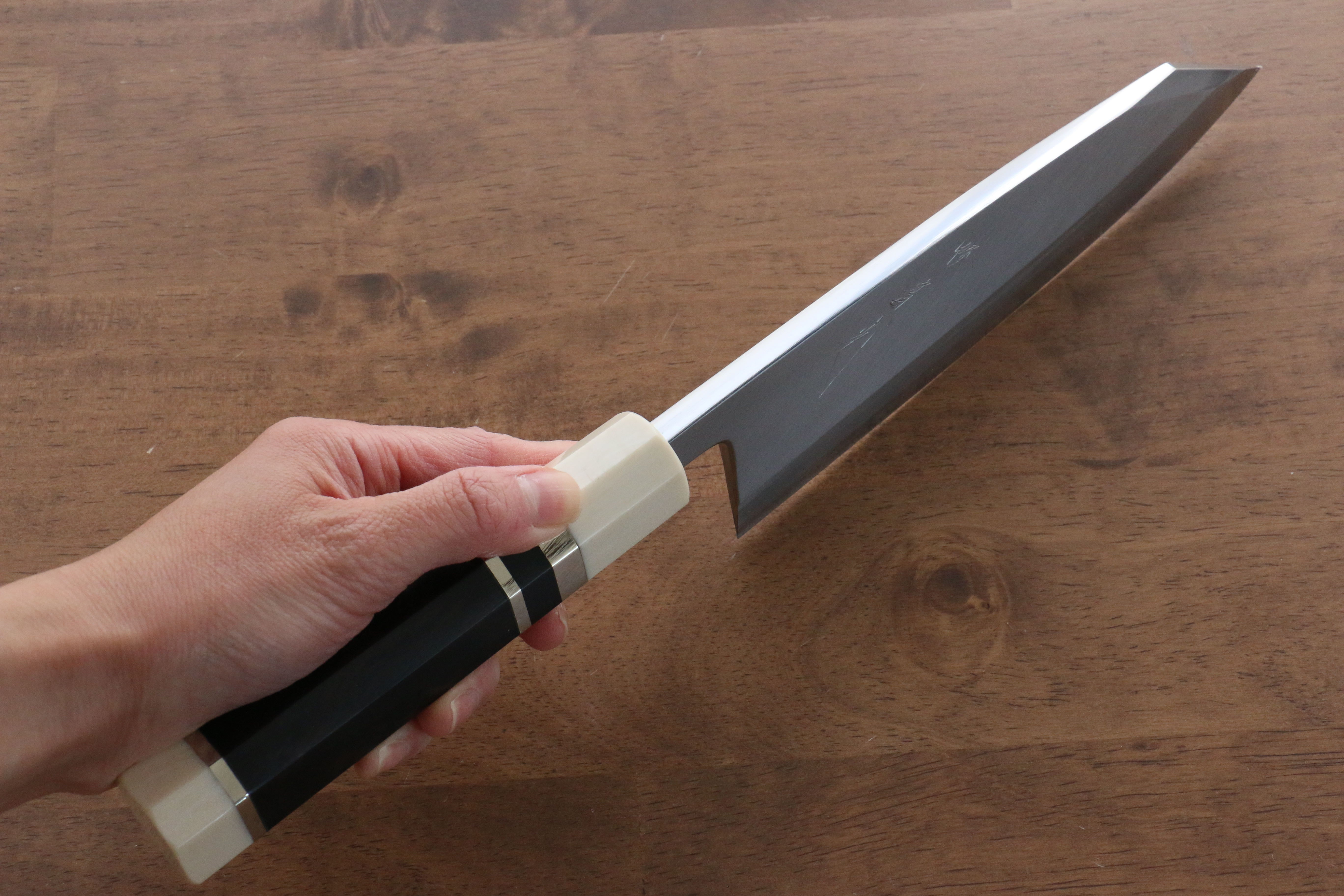 Jikko Shiko Blue Steel Kiritsuke Deba 180mm Ebony with Double Ring Handle - Japanny - Best Japanese Knife