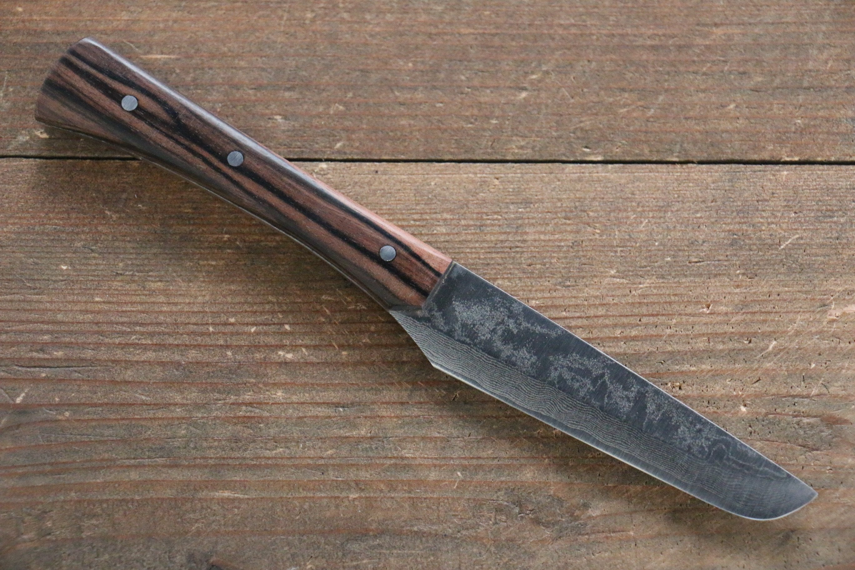 Shungo Ogata VG10 Damascus Mini Knife 90mm Ebony Wood Handle - Japanny - Best Japanese Knife