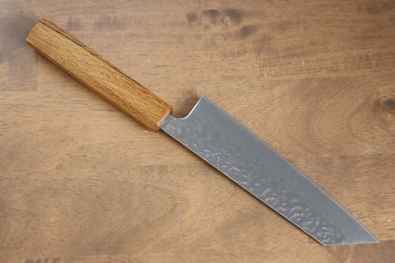 Seisuke Tsukikage AUS10 Migaki Finished Hammered Damascus Bunka 170mm Oak Handle - Japanny - Best Japanese Knife