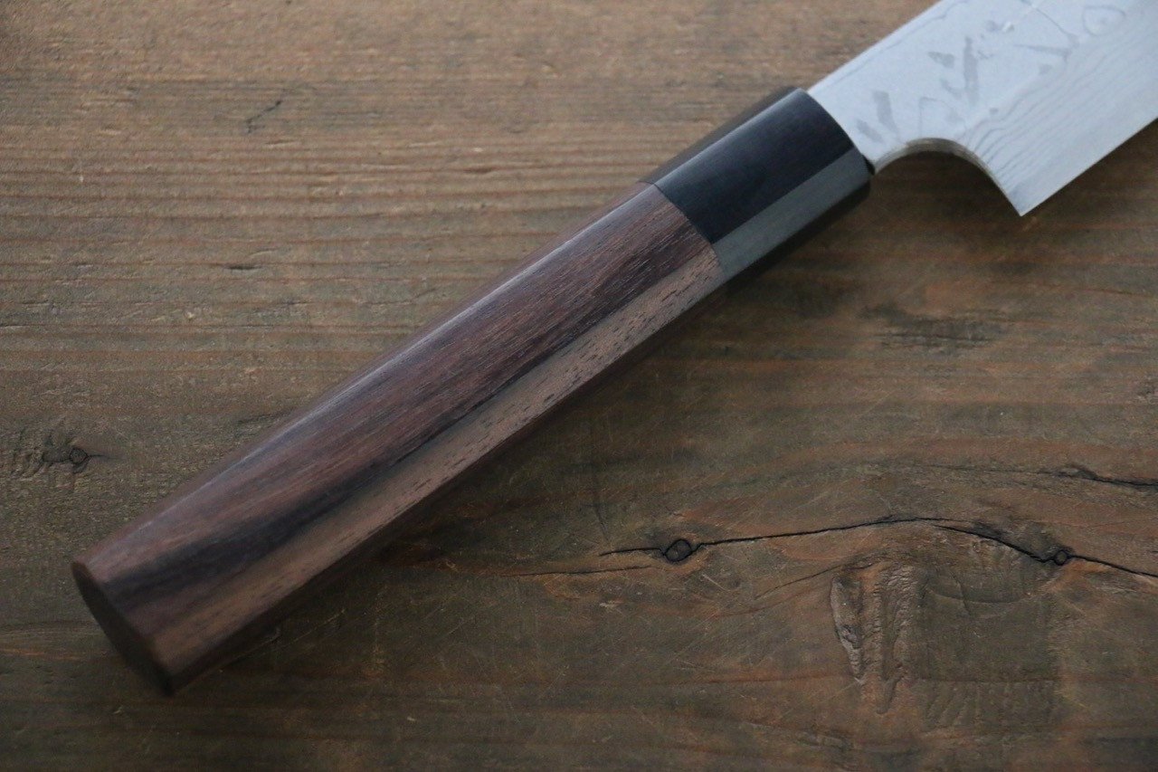 Hideo Kitaoka Blue Steel No.2 Damascus Kiritsuke Yanagiba 210mm Shitan Handle - Japanny - Best Japanese Knife