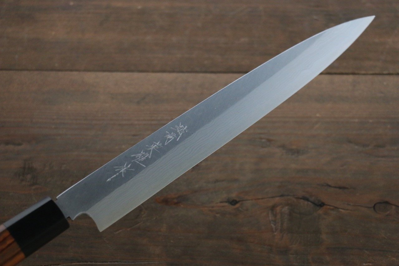Hideo Kitaoka Blue Steel No.2 Damascus Yanagiba 240mm Shitan Handle - Japanny - Best Japanese Knife