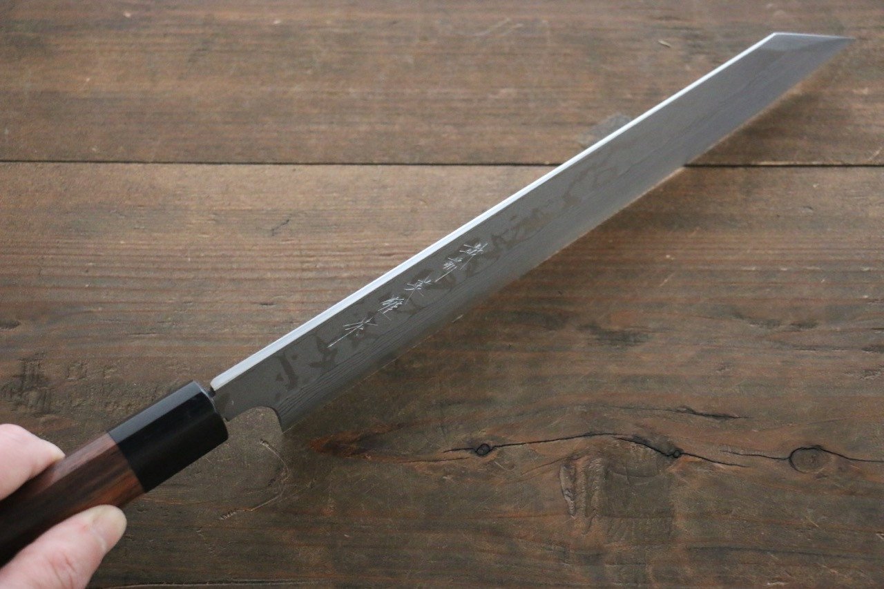 Hideo Kitaoka Blue Steel No.2 Damascus Kiritsuke Yanagiba 240mm Shitan Handle - Japanny - Best Japanese Knife