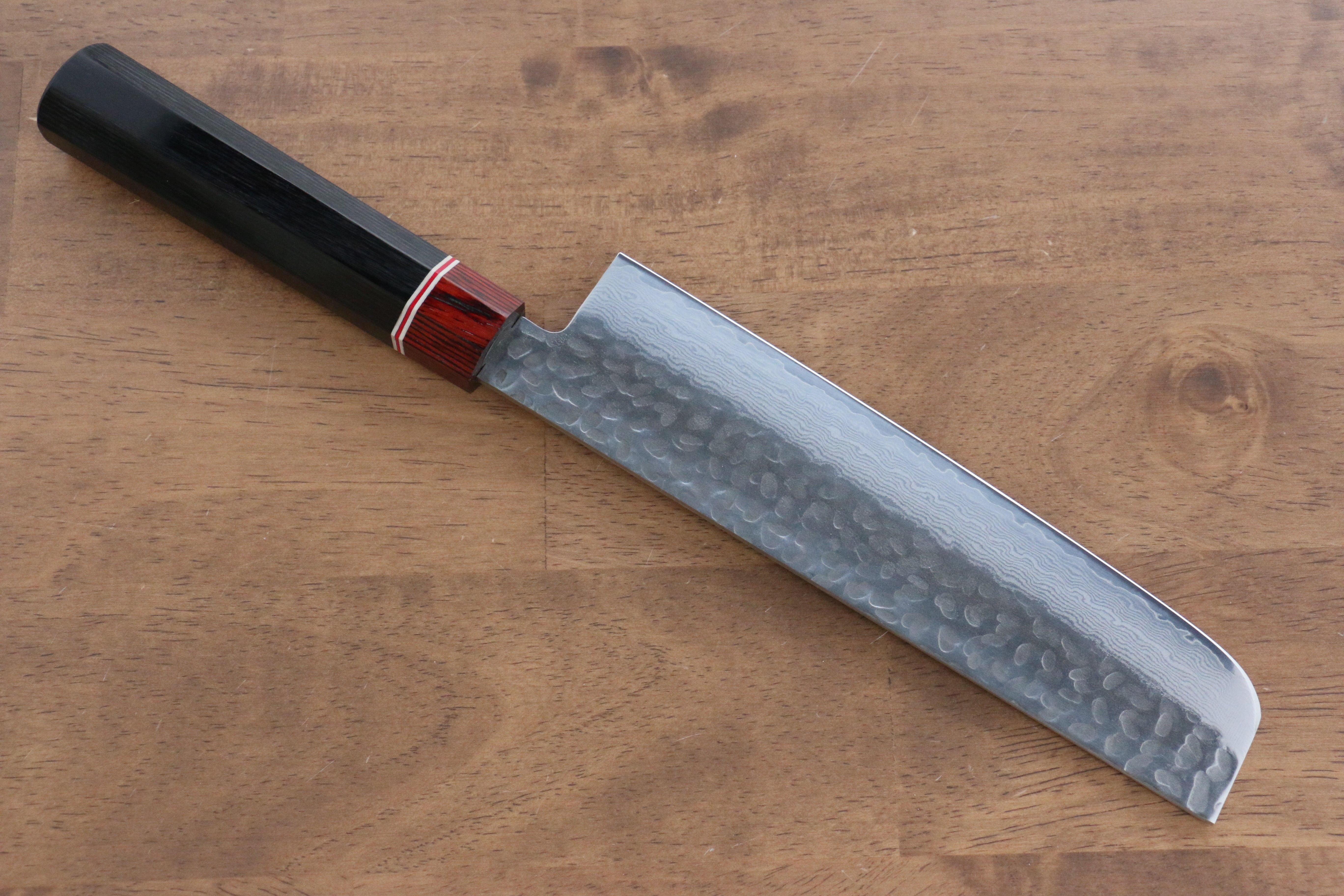 Seisuke VG10 Damascus Nakiri 180mm Black Pakka wood Handle - Japanny - Best Japanese Knife