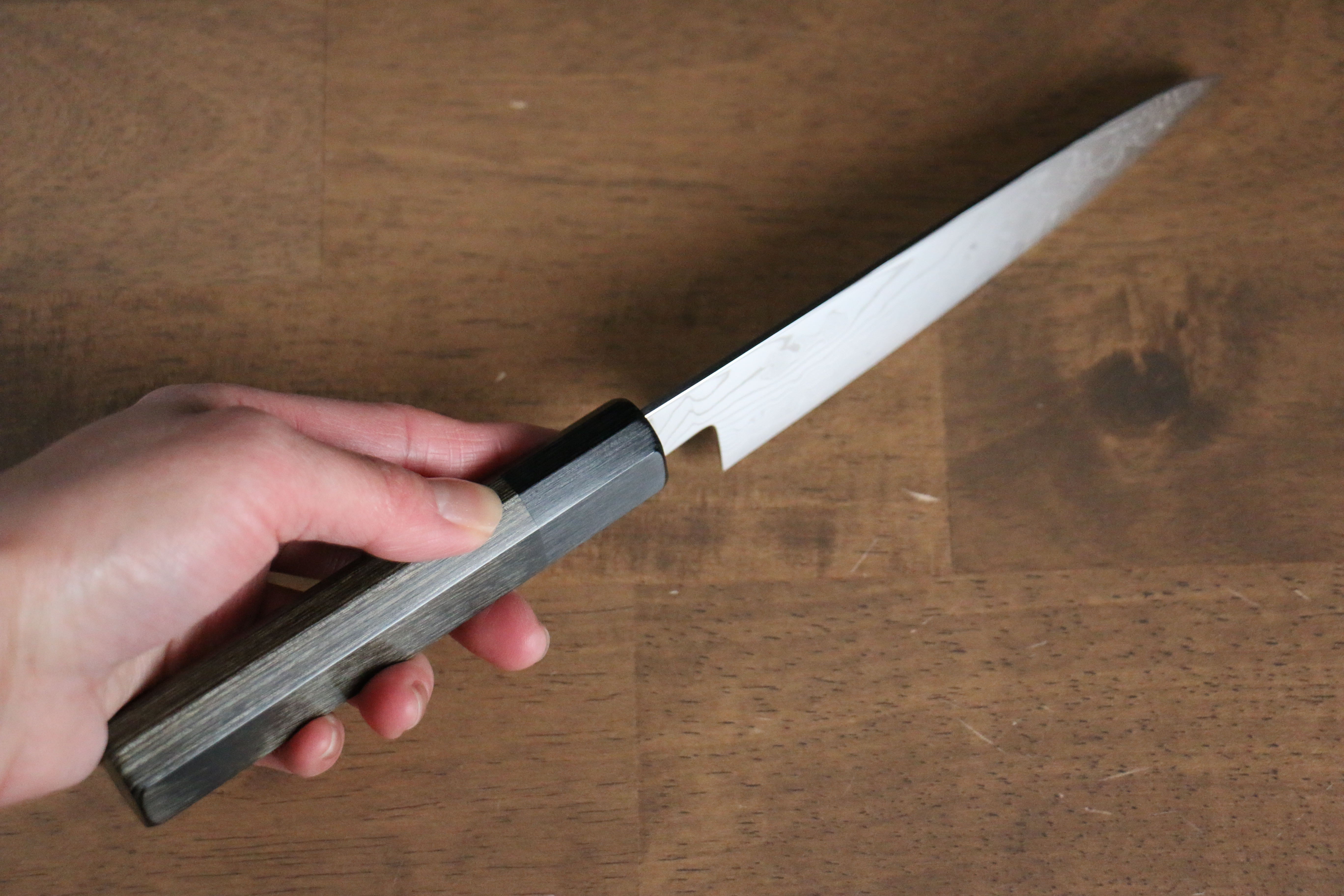 Kajin Cobalt Special Steel Damascus Petty-Utility 135mm Gray Pakka wood Handle - Japanny - Best Japanese Knife