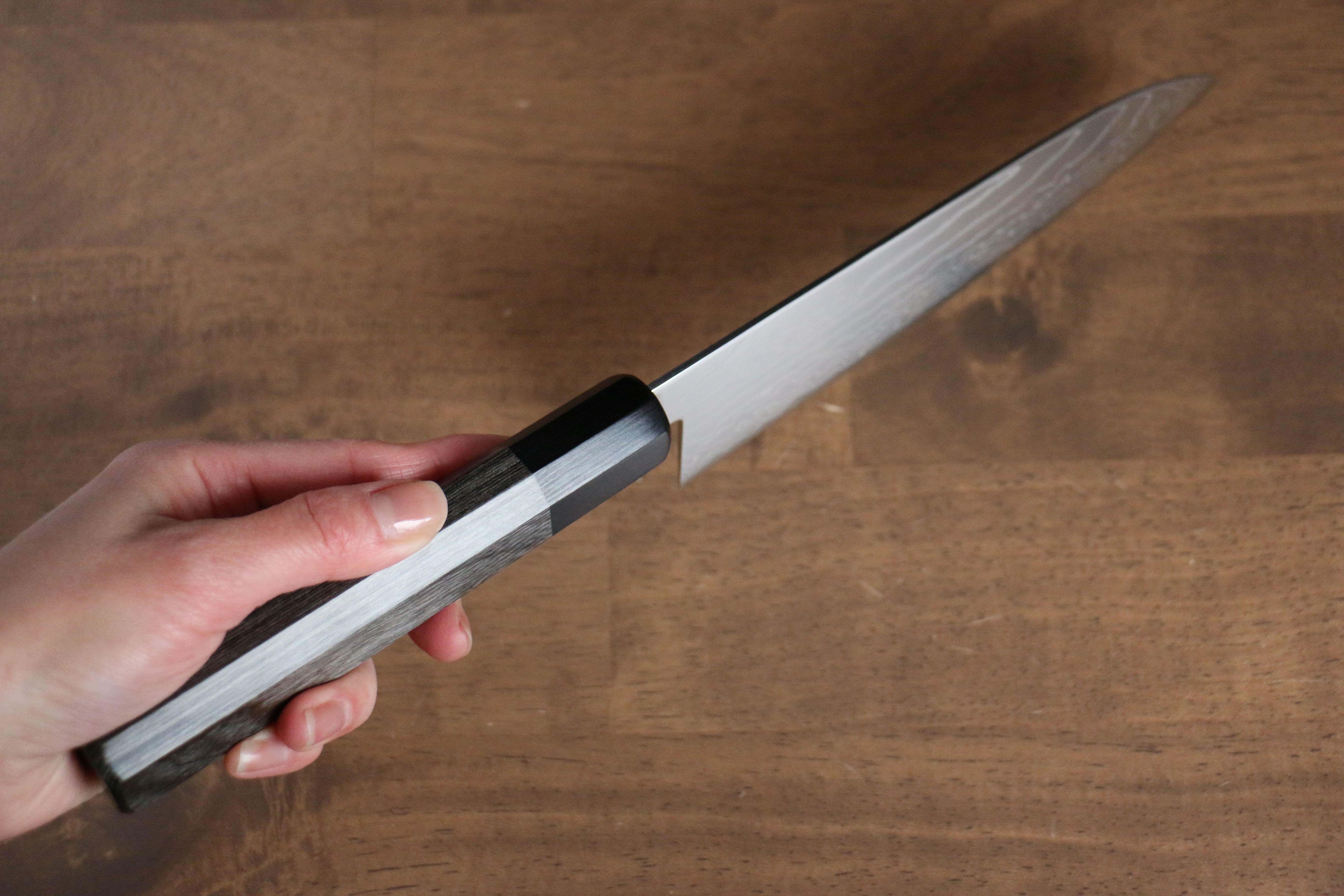Kajin Cobalt Special Steel Damascus Santoku 180mm Gray Pakka wood Handle - Japanny - Best Japanese Knife