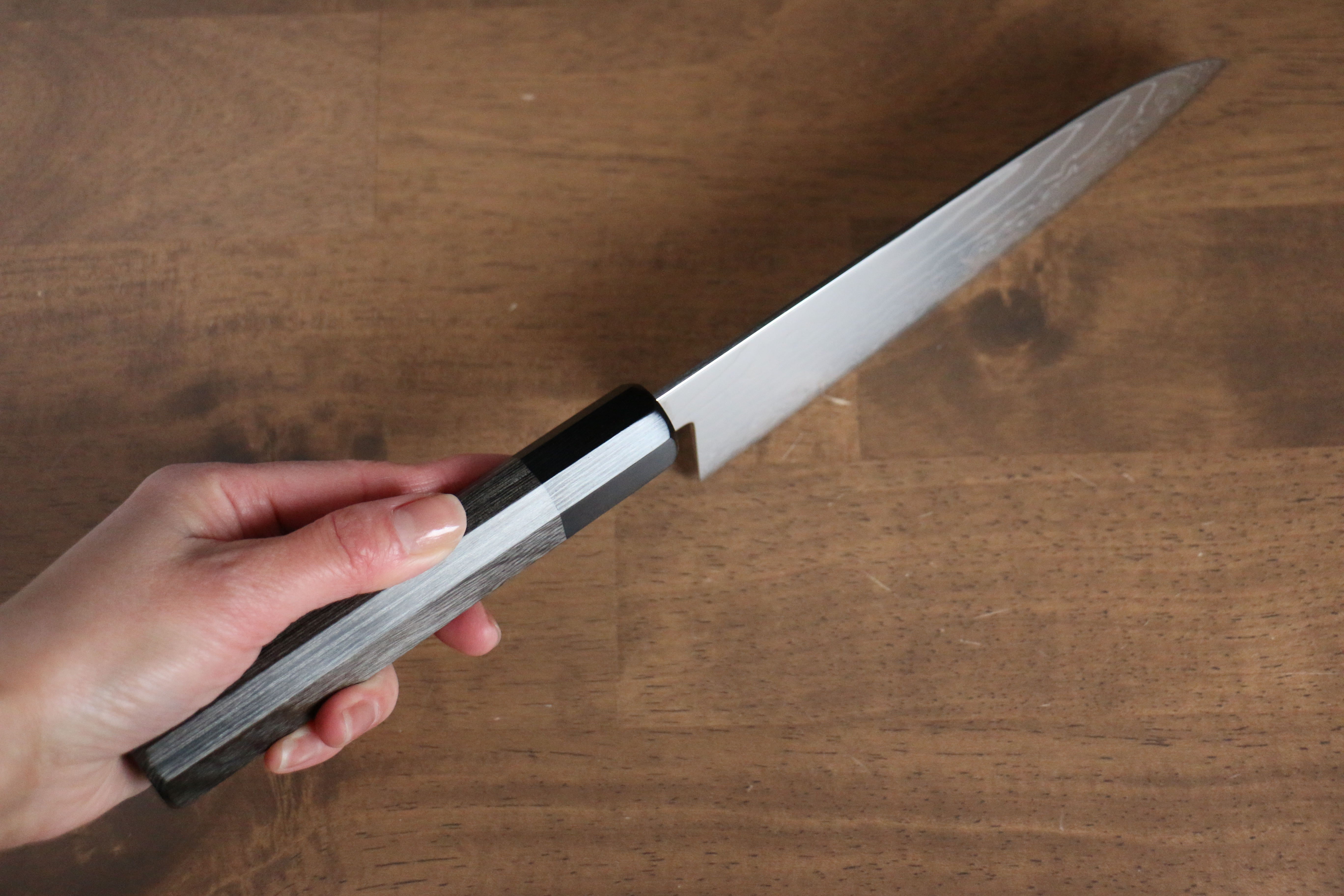 Kajin Cobalt Special Steel Damascus Santoku 180mm Gray Pakka wood Handle - Japanny - Best Japanese Knife