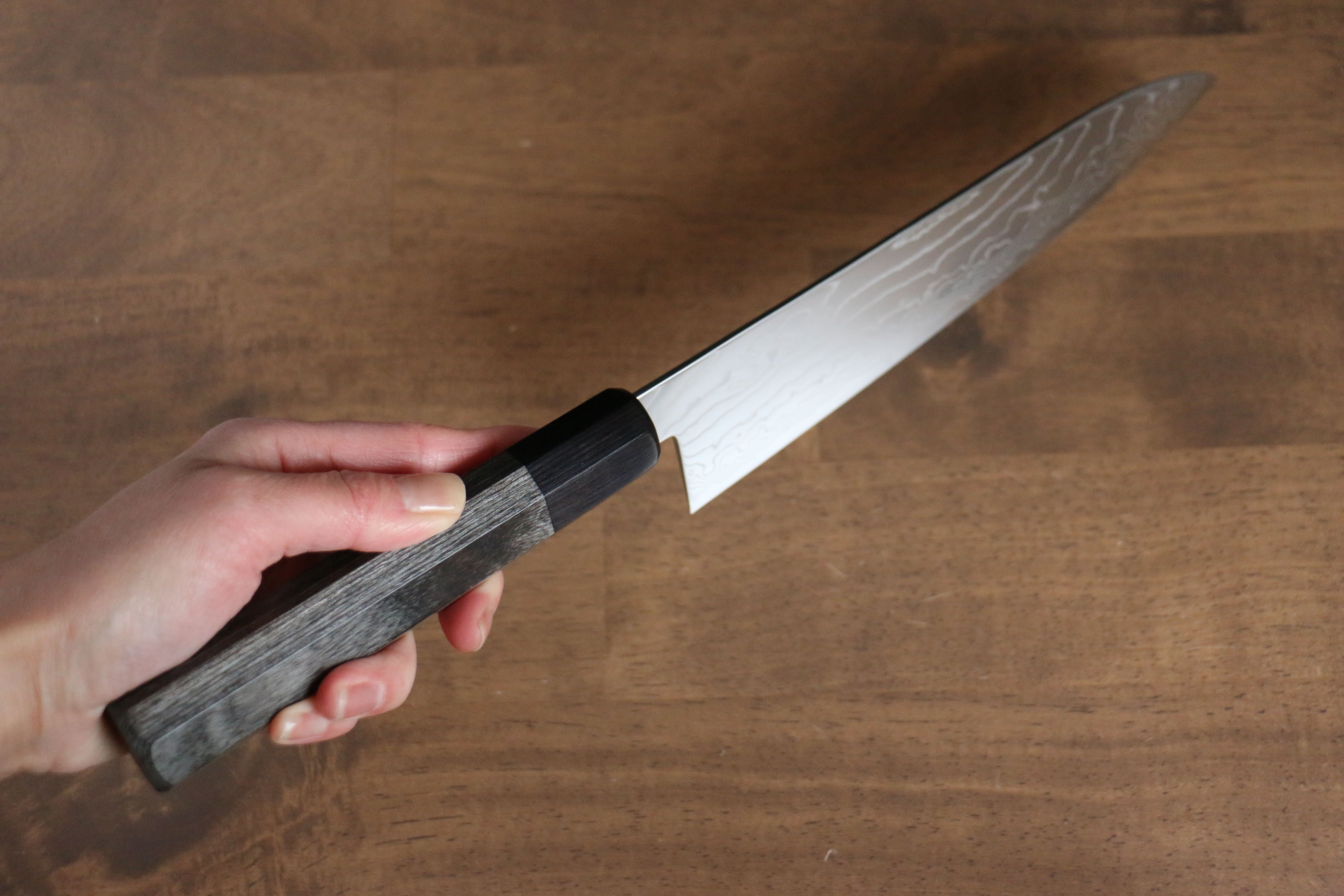 Kajin Cobalt Special Steel Damascus Gyuto 210mm Gray Pakka wood Handle - Japanny - Best Japanese Knife