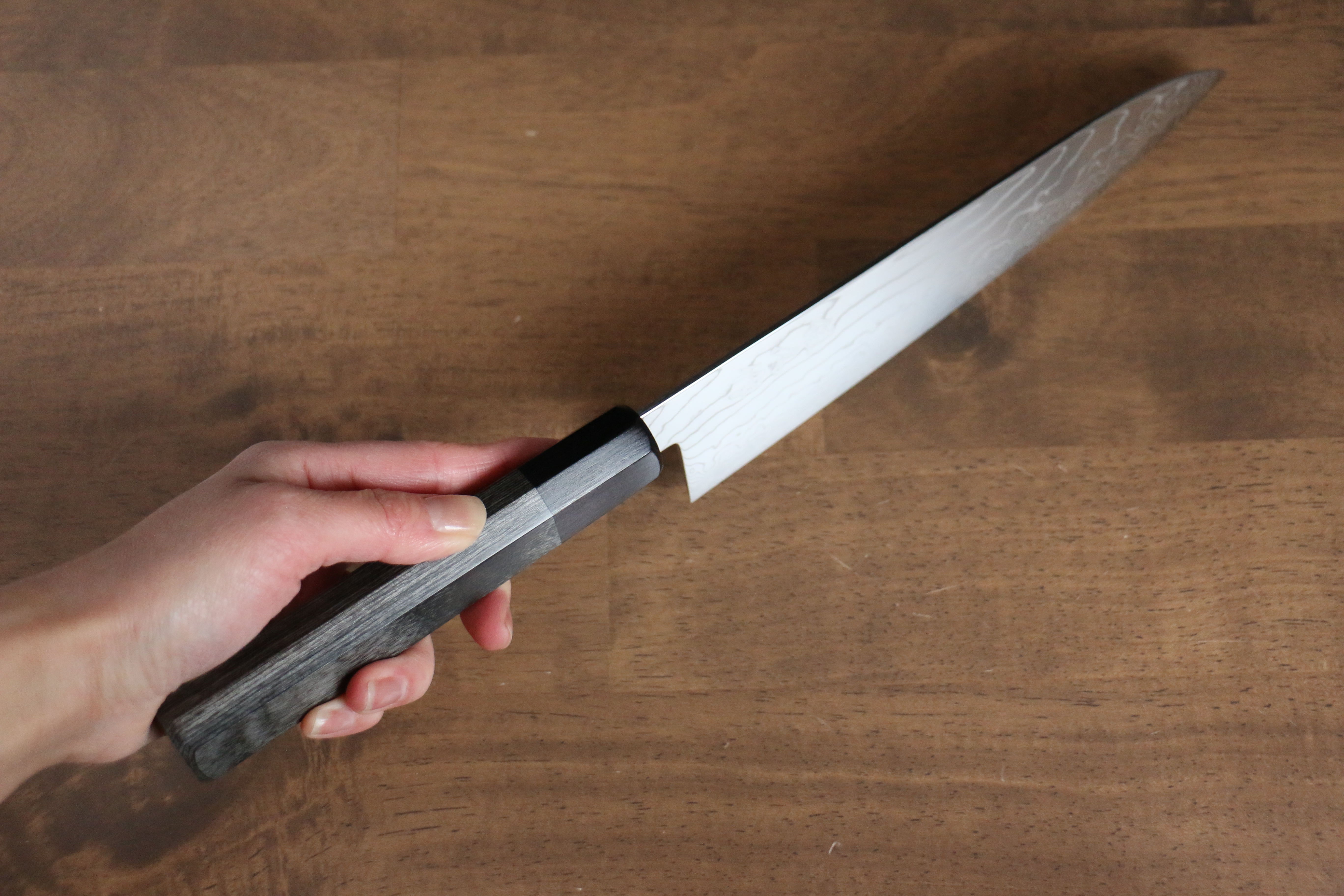 Kajin Cobalt Special Steel Damascus Gyuto 210mm Gray Pakka wood Handle - Japanny - Best Japanese Knife