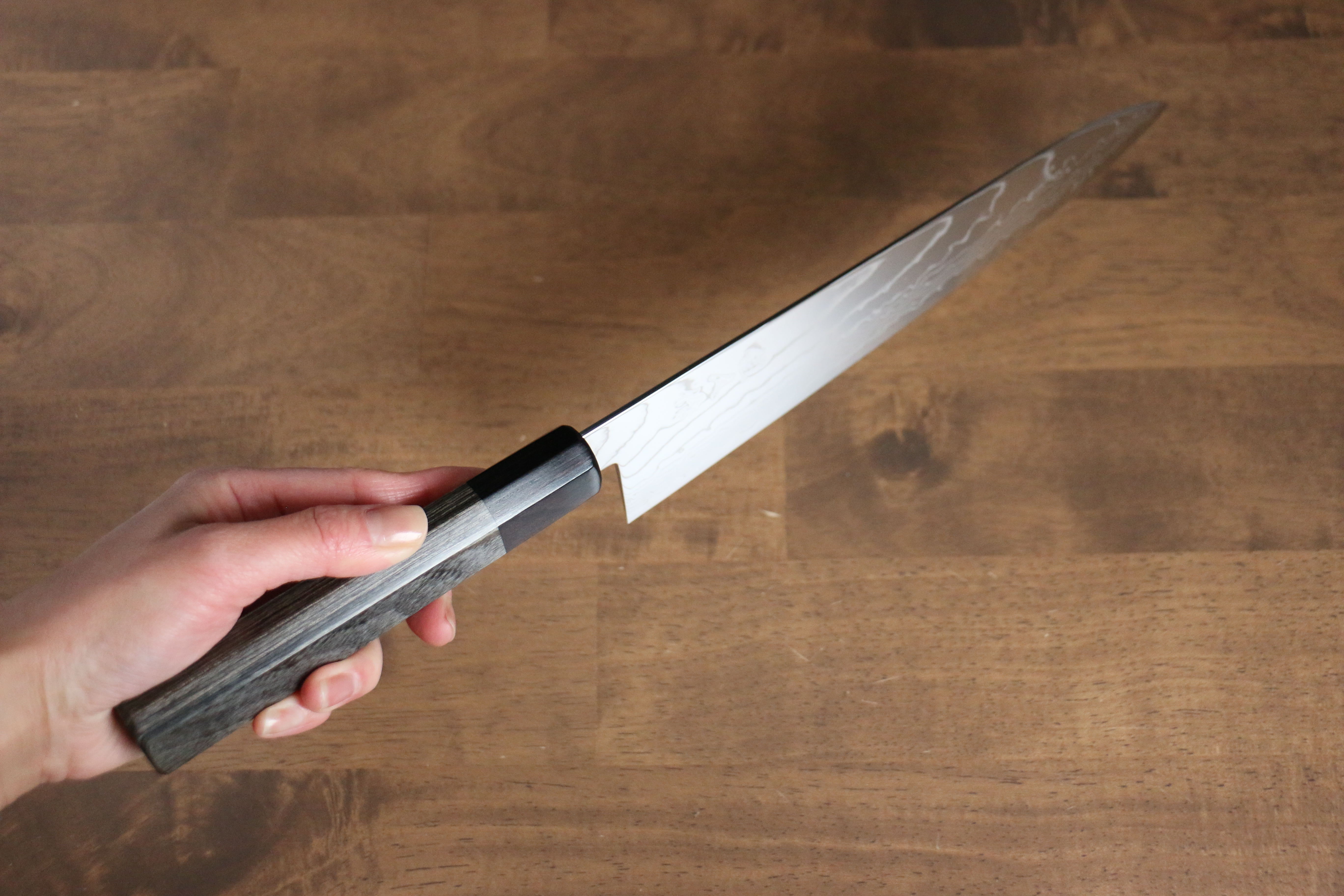 Kajin Cobalt Special Steel Damascus Gyuto 240mm Gray Pakka wood Handle - Japanny - Best Japanese Knife