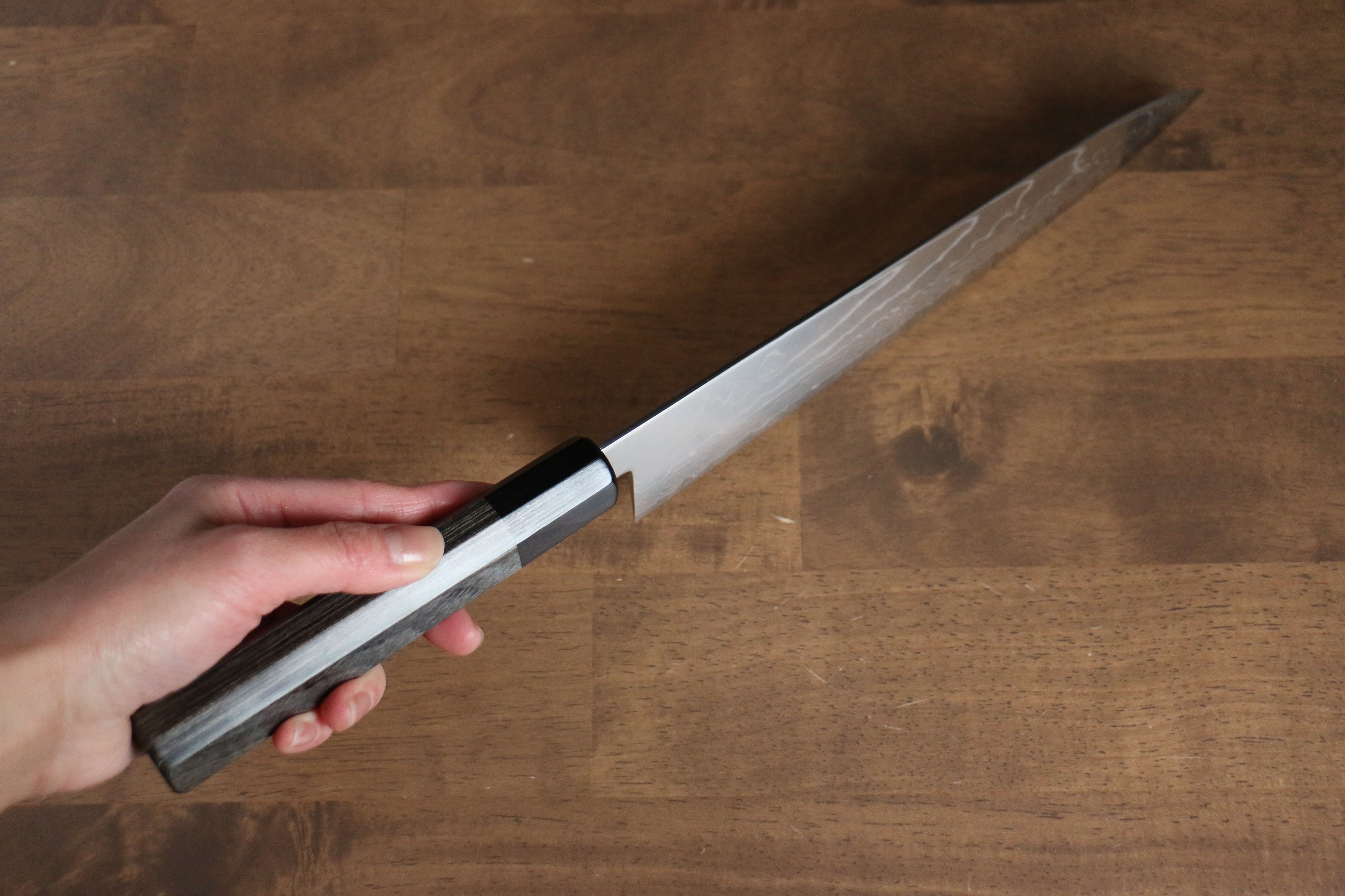 Kajin Cobalt Special Steel Damascus Gyuto 240mm Gray Pakka wood Handle - Japanny - Best Japanese Knife
