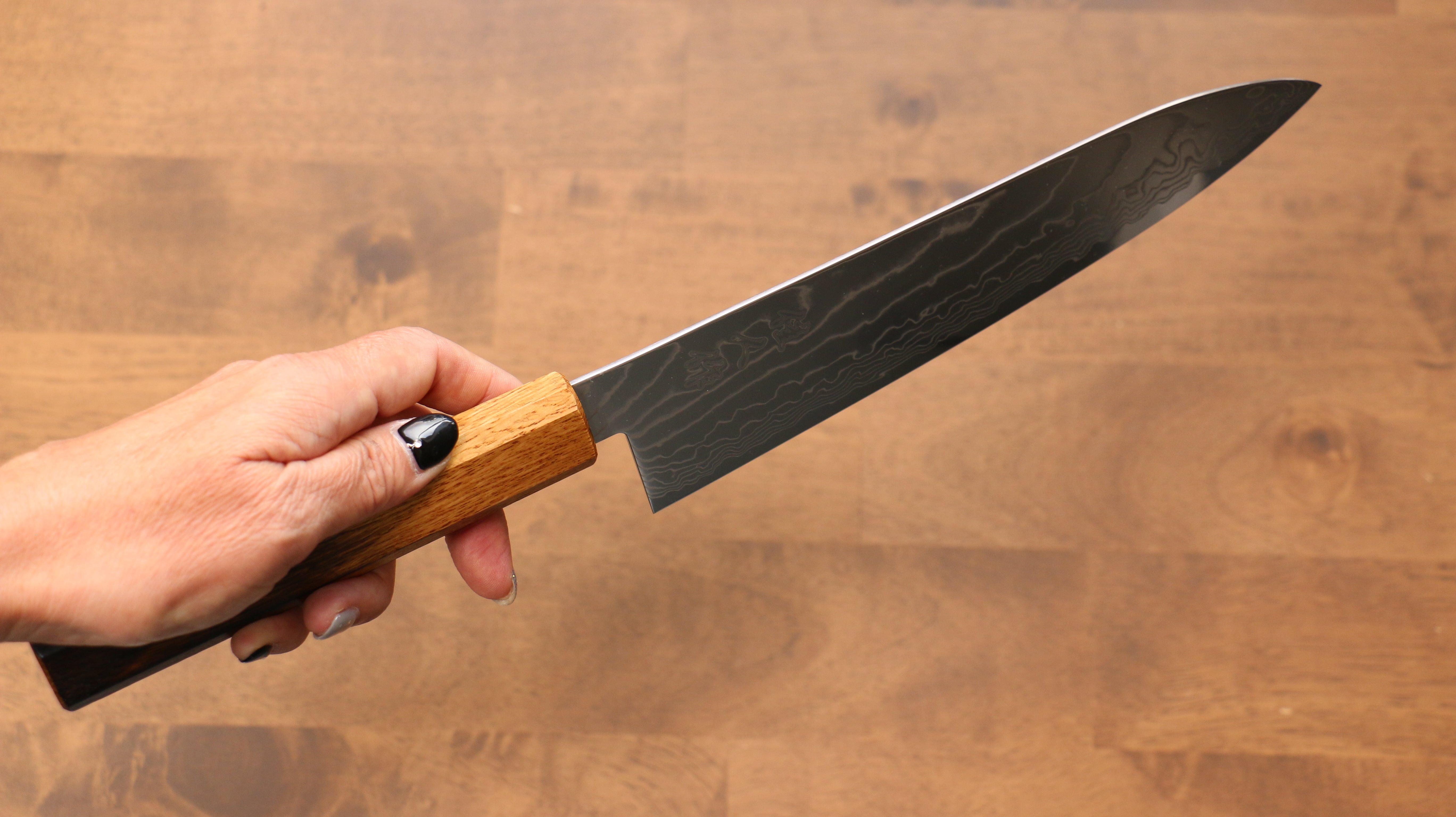Kajin Cobalt Special Steel Damascus Gyuto 210mm Burnt Oak (Mehakkaku) Handle - Japanny - Best Japanese Knife