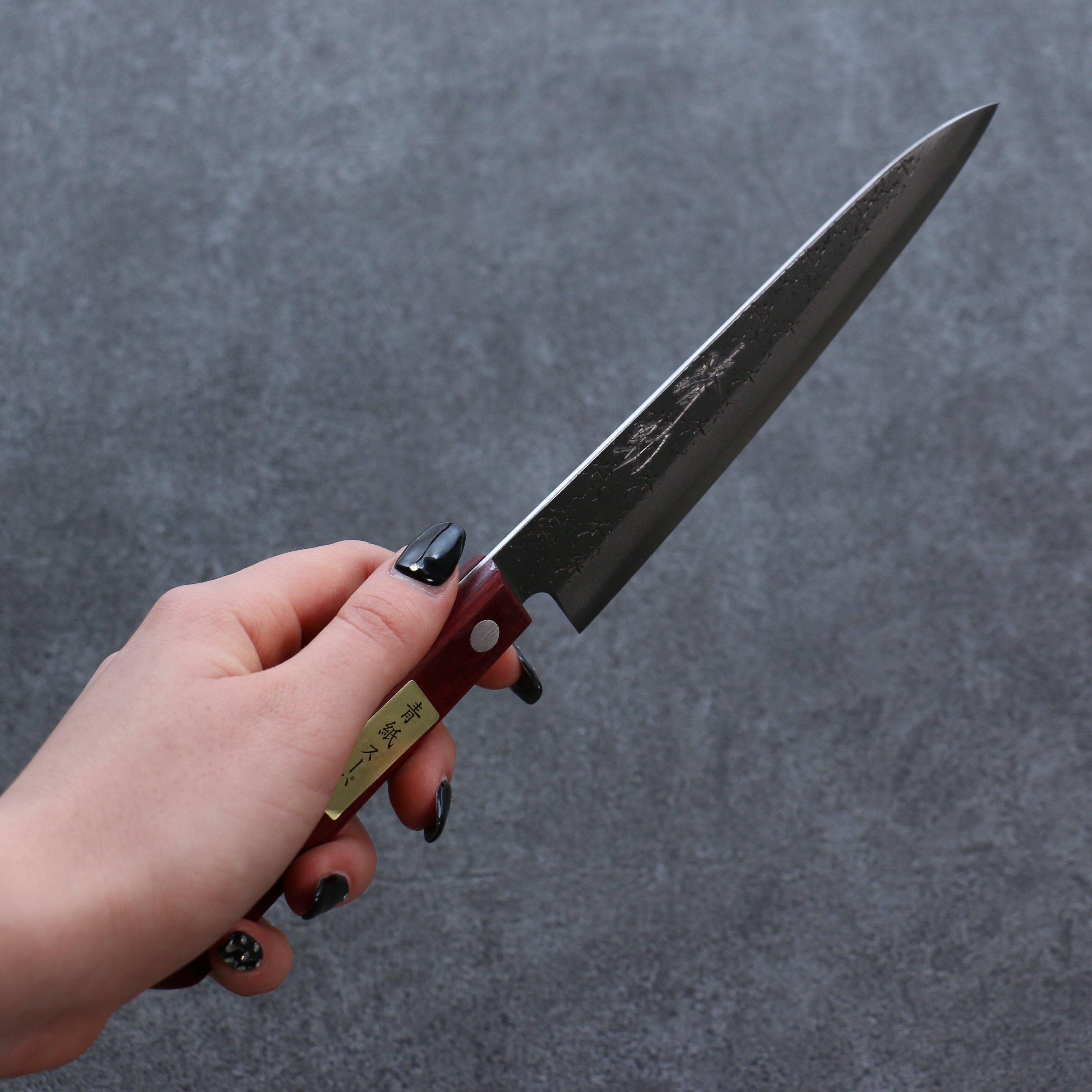 Seisuke Blue Super Hammered Petty-Utility 150mm Red Pakka wood Handle - Japanny - Best Japanese Knife