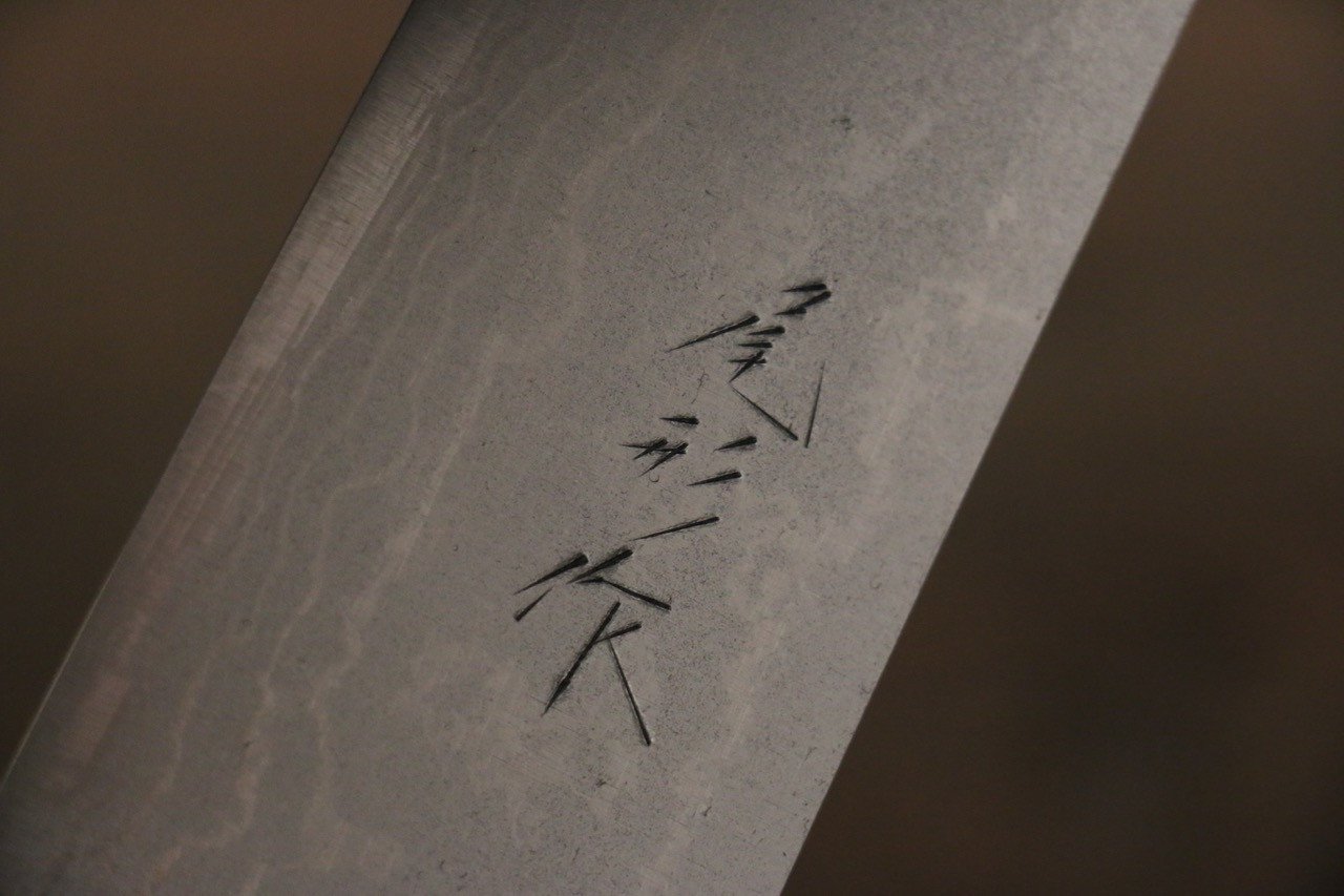 Shungo Ogata White Steel No.2 Damascus Migaki Finished Santoku 180mm Shitan Handle - Japanny - Best Japanese Knife