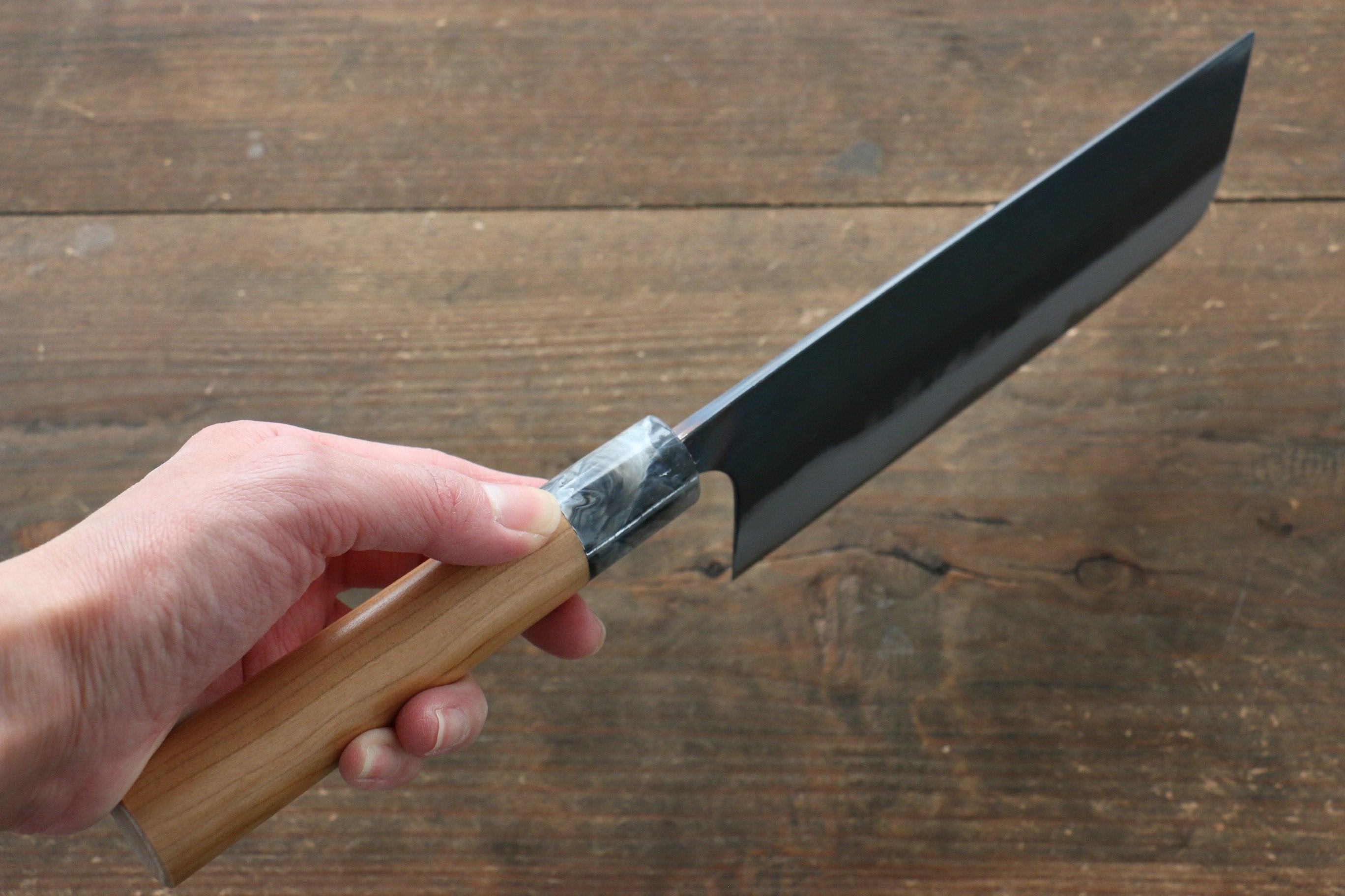 Masakage Masakage Mizu Blue Steel No.2 Black Finished Nakiri 170mm with American Cherry Handle - Japanny - Best Japanese Knife