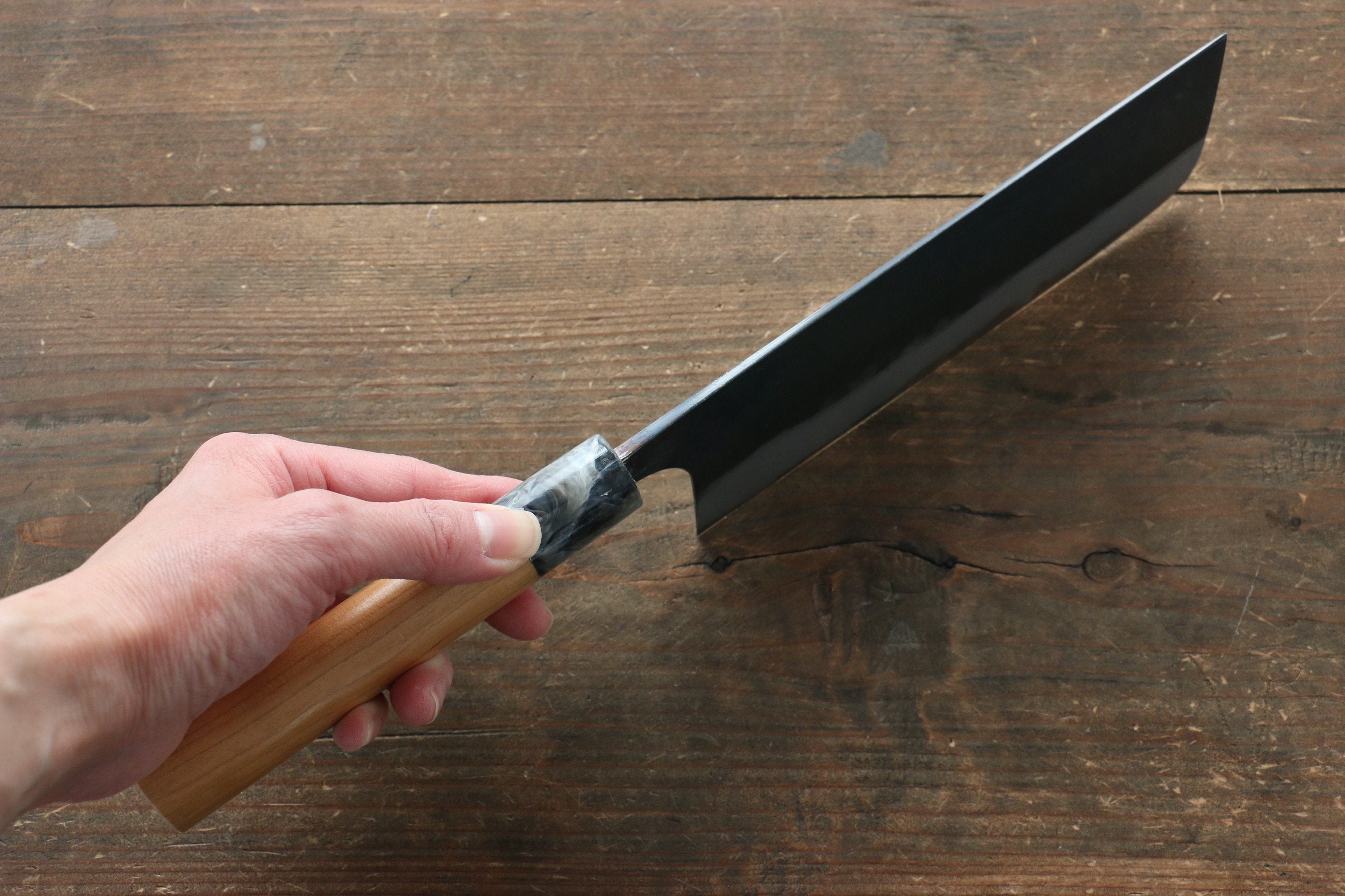 Masakage Masakage Mizu Blue Steel No.2 Black Finished Nakiri 170mm with American Cherry Handle - Japanny - Best Japanese Knife
