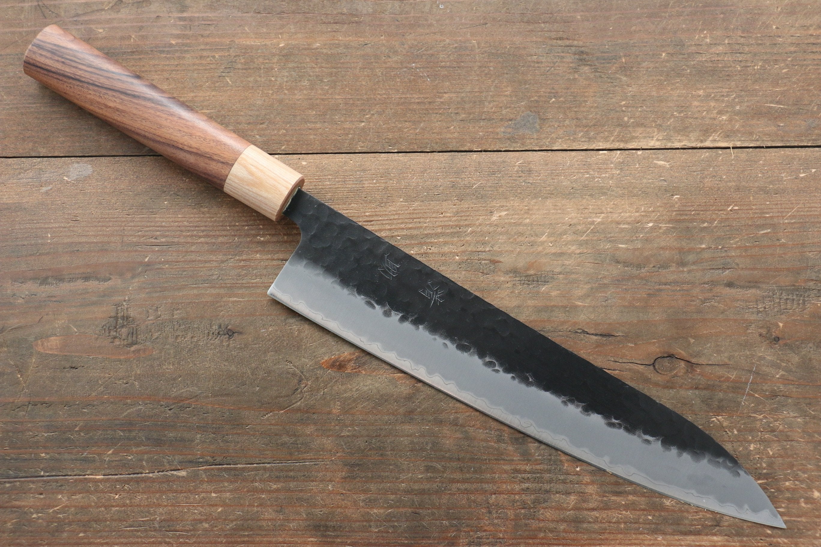 Seisuke Kokubyaku Blue Super Hammered Gyuto 240mm Morado Handle - Japanny - Best Japanese Knife