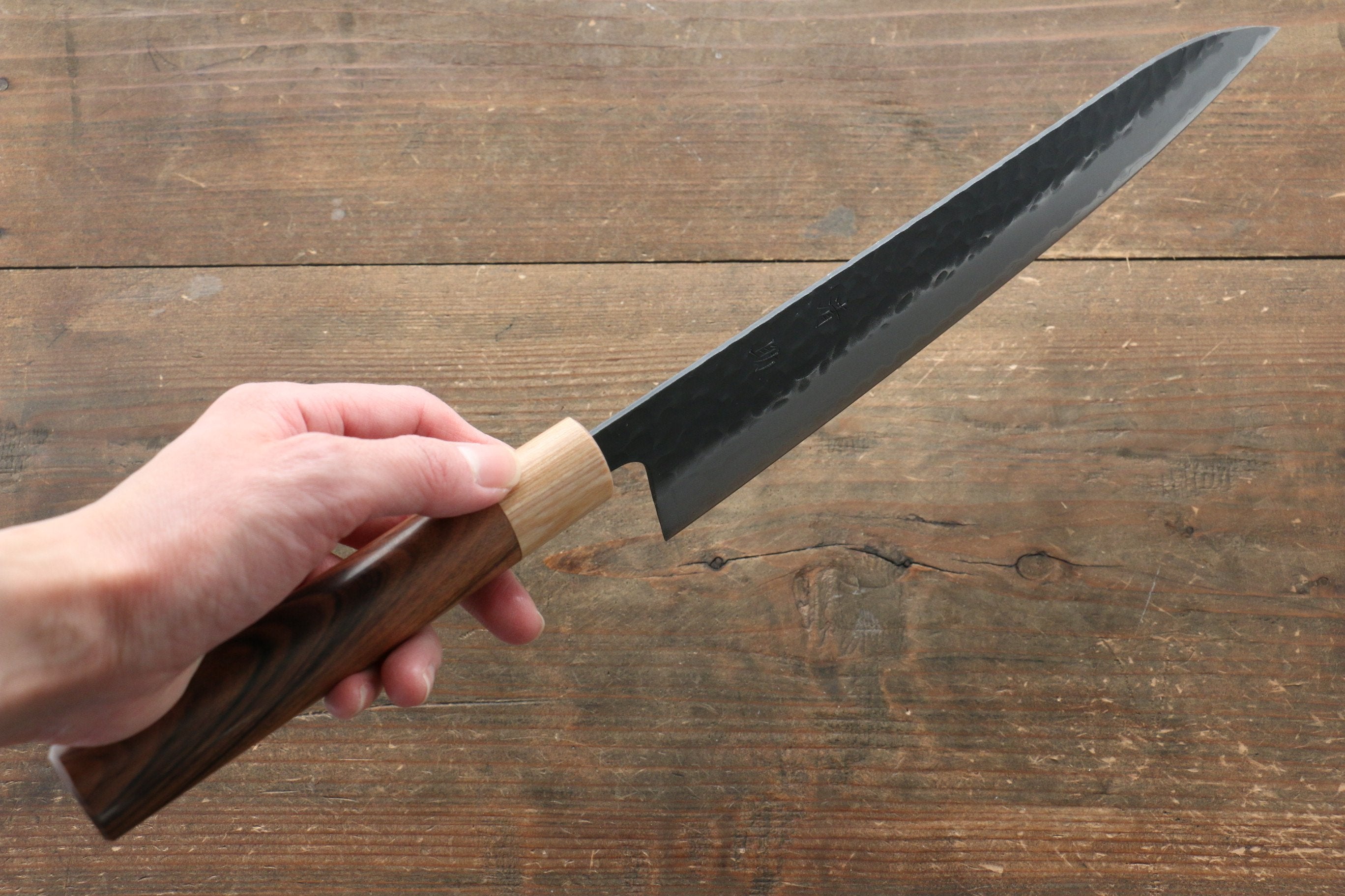Seisuke Kokubyaku Blue Super Hammered Gyuto 240mm Morado Handle - Japanny - Best Japanese Knife