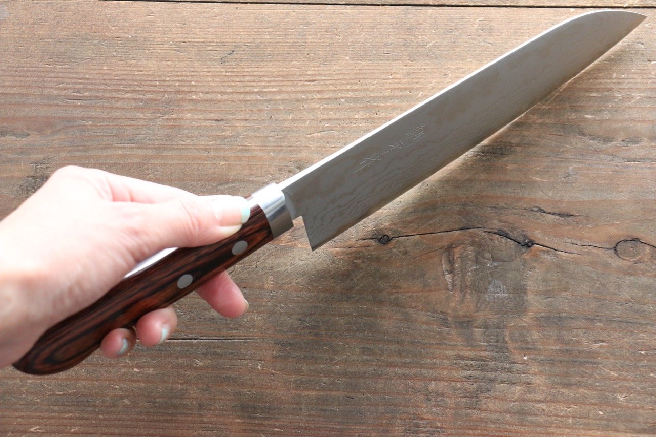 Kunihira Tanzo VG1 Damascus Santoku 170mm Mahogany Handle - Japanny - Best Japanese Knife