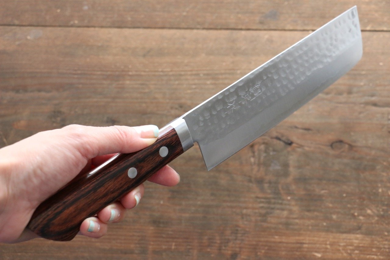 Kunihira Tanzo VG1 Hammered Usuba 165mm Mahogany Handle - Japanny - Best Japanese Knife