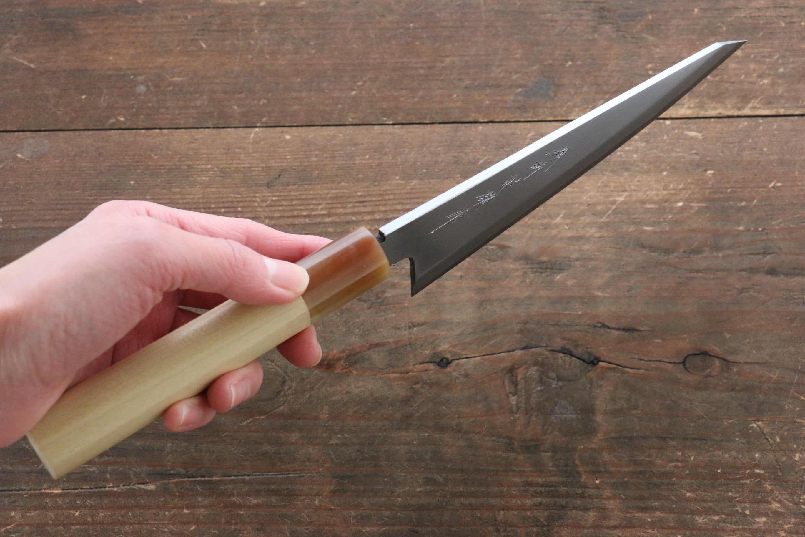 Hideo Kitaoka Blue Steel No.2 Damascus Honesuki Boning 150mm with Magnolia Handle - Japanny - Best Japanese Knife