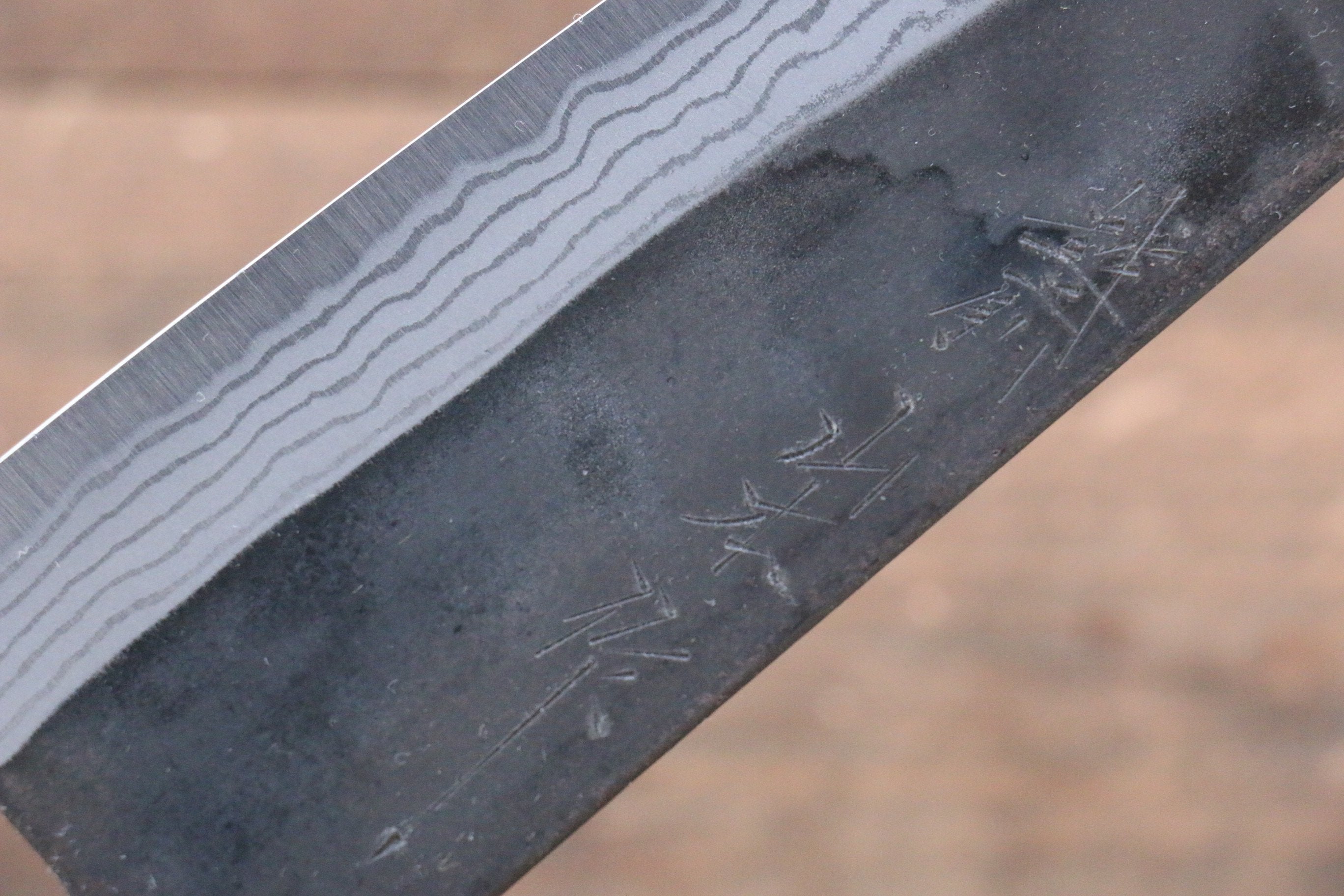 Nao Yamamoto White Steel No.2 Kurouchi Damascus Santoku 170mm American Cherry Handle - Japanny - Best Japanese Knife