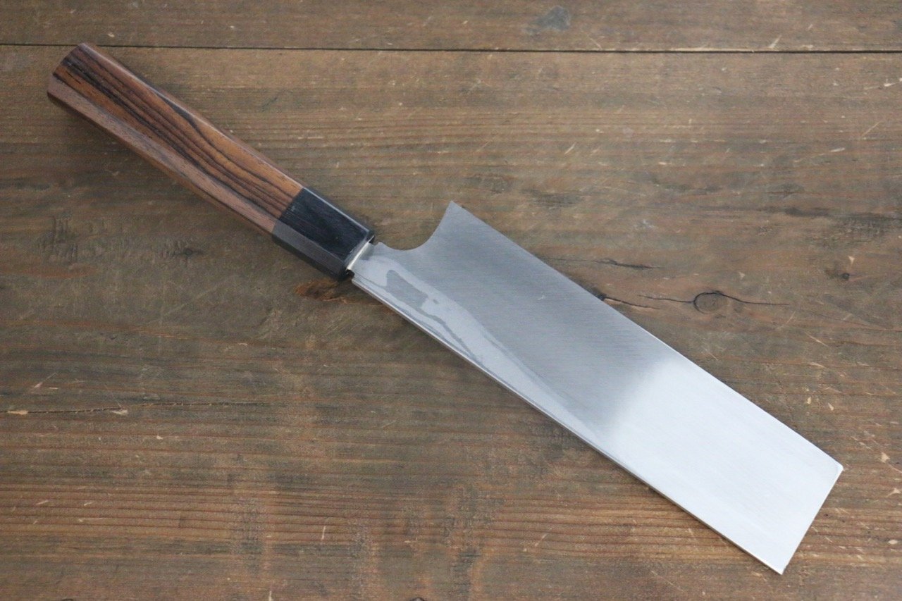 Hideo Kitaoka White Steel No.2 Damascus Kakugata Usuba 180mm Shitan Handle - Japanny - Best Japanese Knife