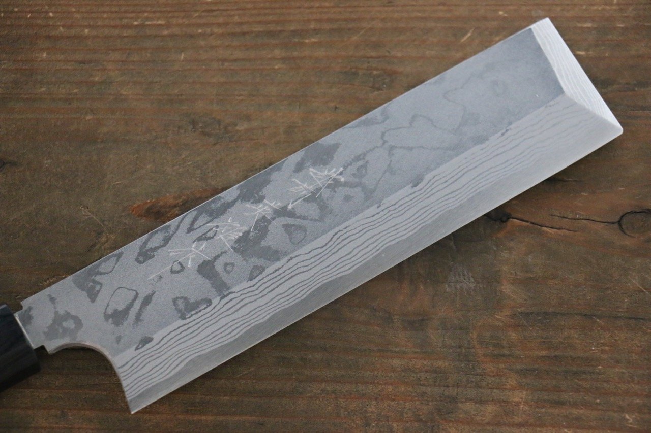 Hideo Kitaoka White Steel No.2 Damascus Kakugata Usuba 180mm Shitan Handle - Japanny - Best Japanese Knife